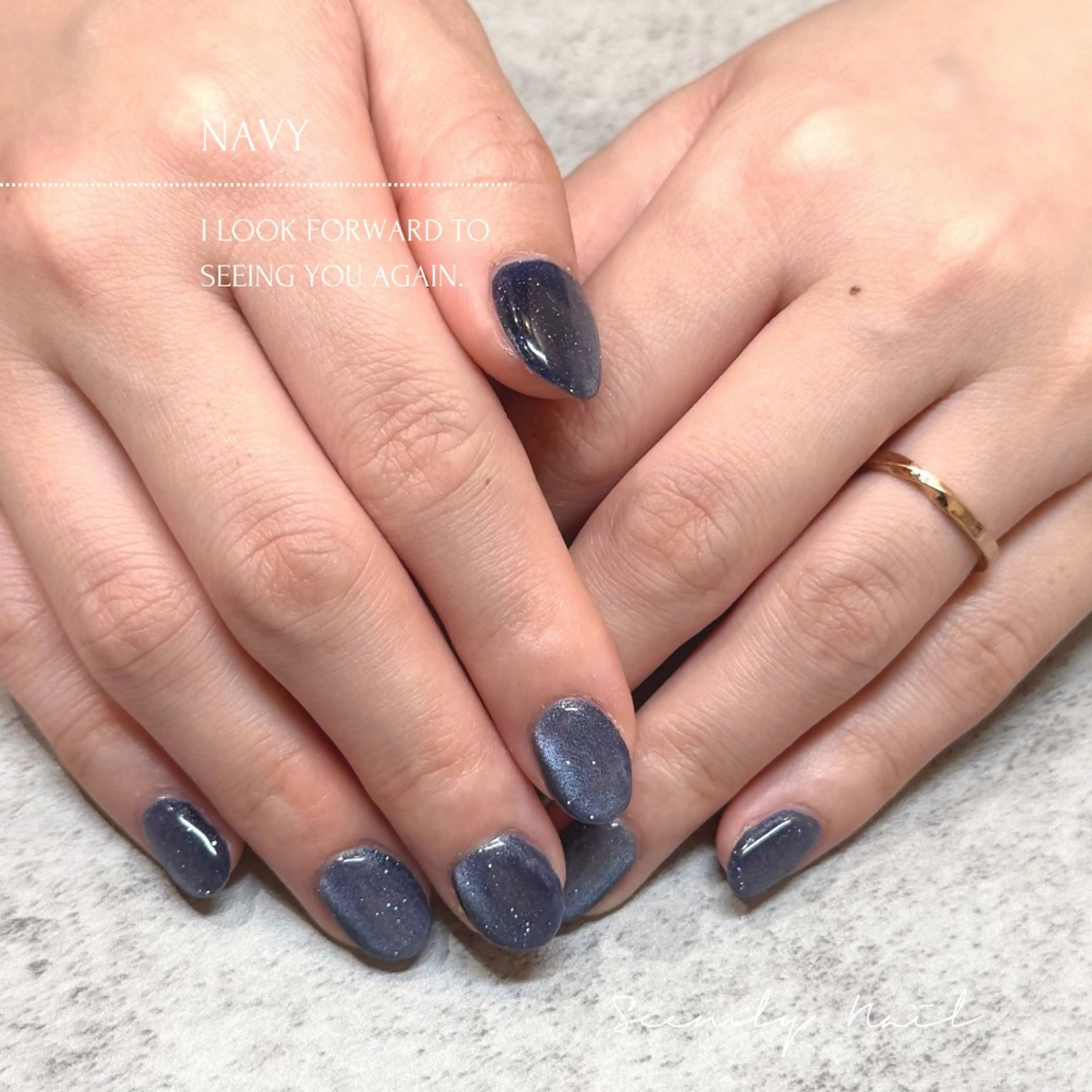 ネイル フレンチネイル ジェルネイル マグネットネイル ネイビー パラジェル ハンドネイル Seemly 千田町店所属・フラワーパラジェル 🌸シームリーエミのネイルデザイン