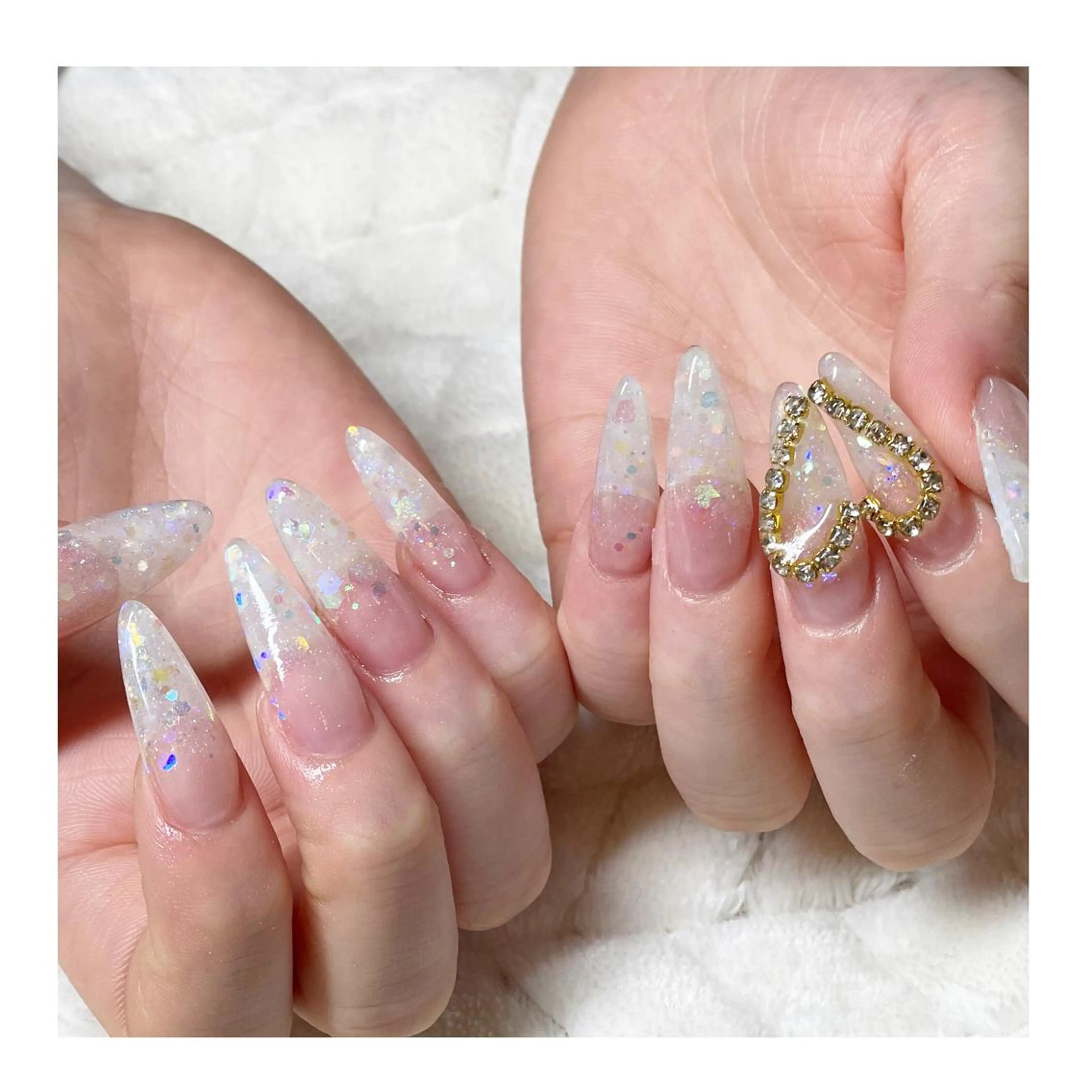 ネイル アートネイル グラデーション ハート ホログラムネイル スカルプネイル ハンドネイル LaLa Peach 福岡のマツエク・マツパデザイン