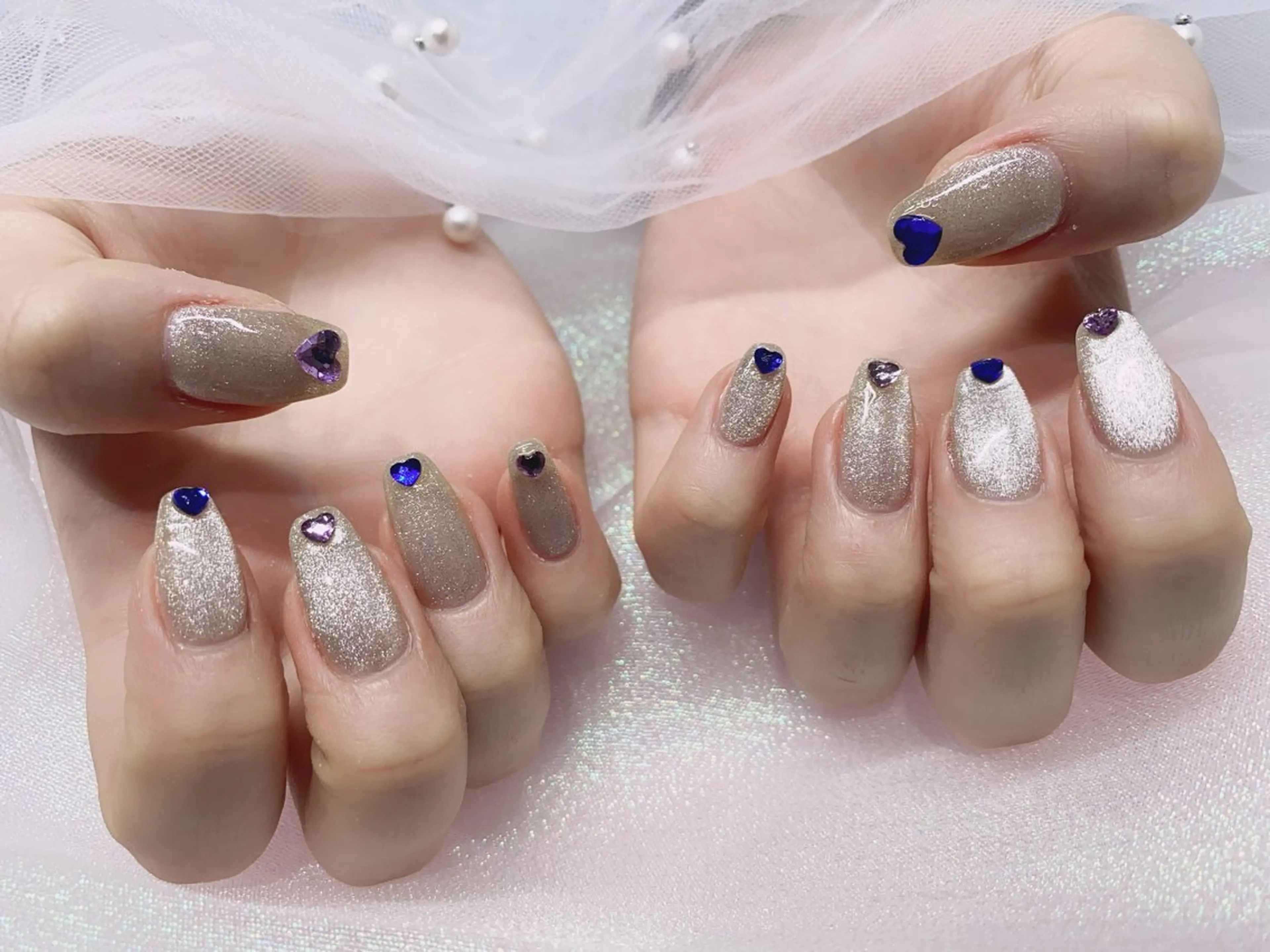 ネイル 長さ出し ジェルネイル キラキラネイル 大理石ネイル(マーブル) ニュアンスネイル Morpho nailのネイルデザイン