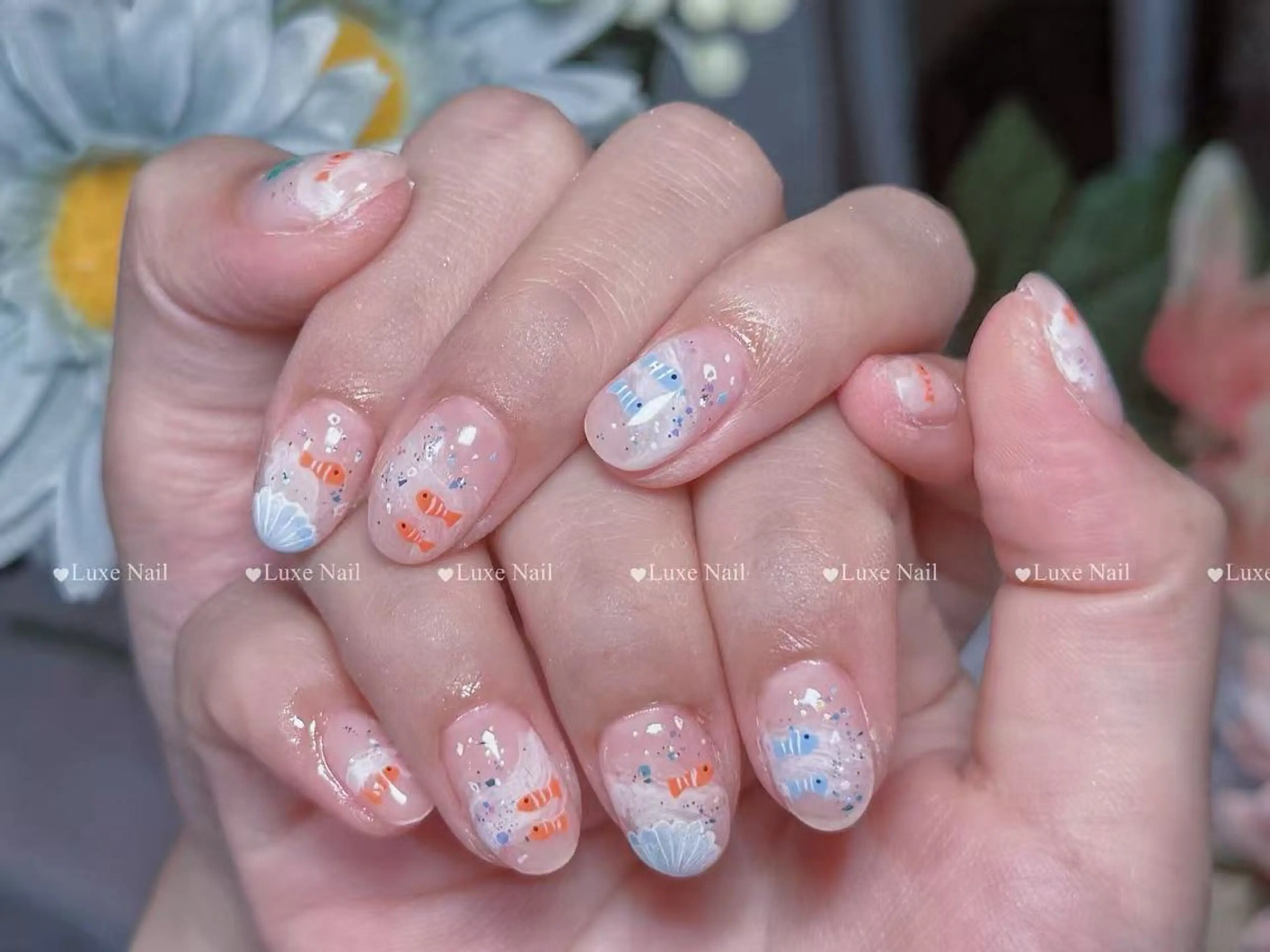 ネイル フラッシュネイル フットネイル フレンチネイル ジェルネイル ガラスフレンチ ハンドネイル Luxe Nail Salon（Mio）のネイルデザイン