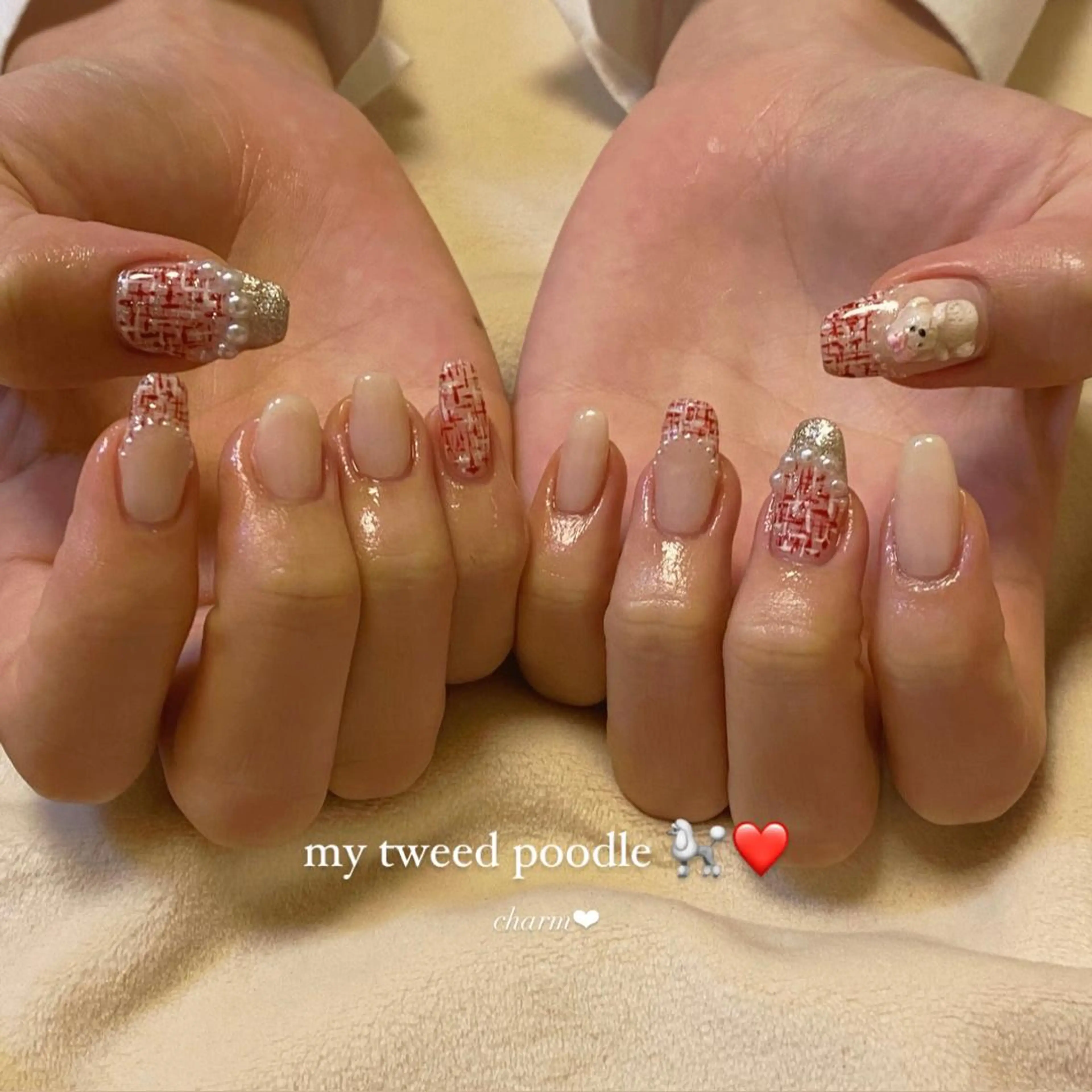 ネイル ボルドー ツイードネイル 冬ネイル クリスマス ハンドネイル nail salon charmのネイルデザイン
