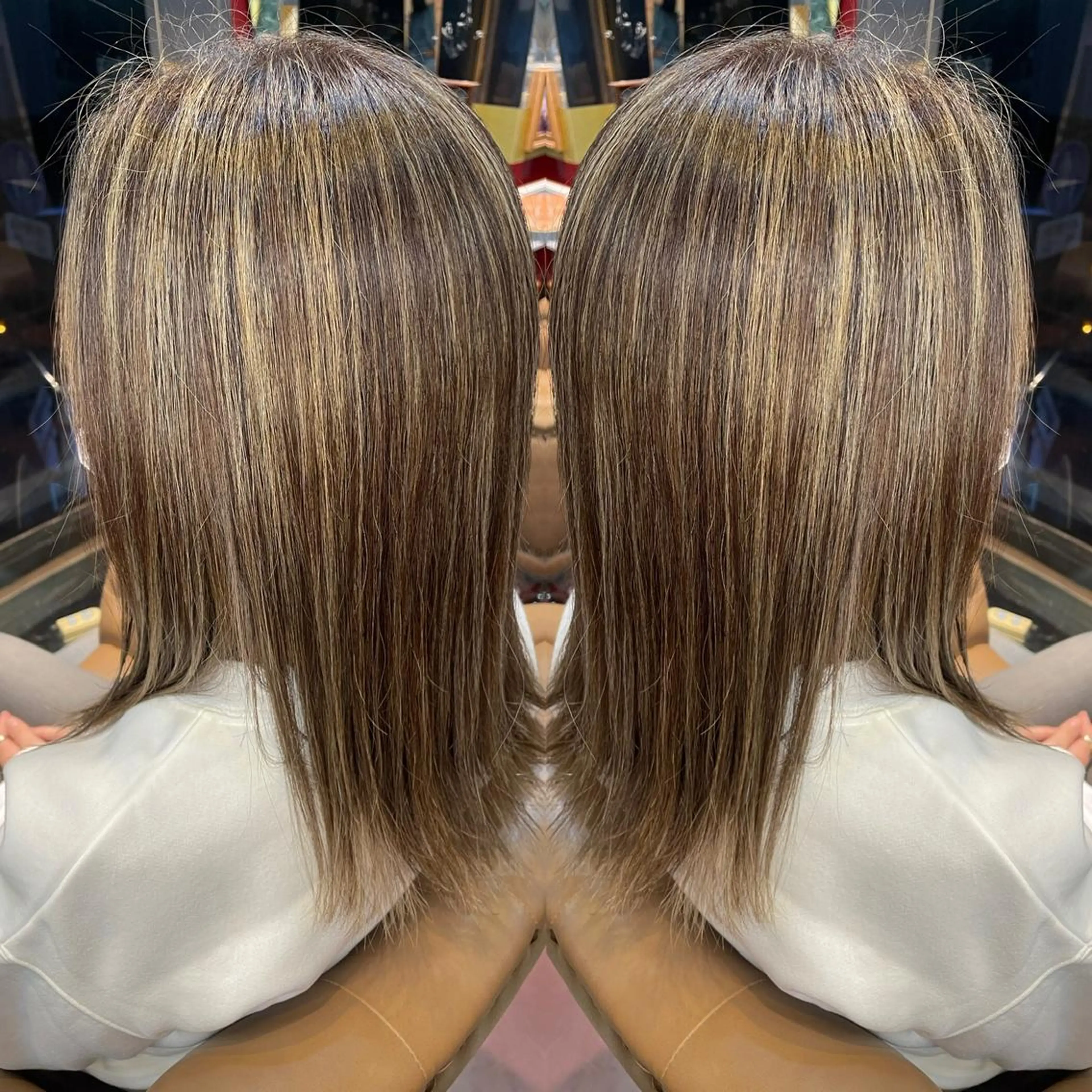 セミロング カラー ベージュカラー ハイライトカラー ハイライト 👑派手髪/カット 👑ANRYのヘアスタイル