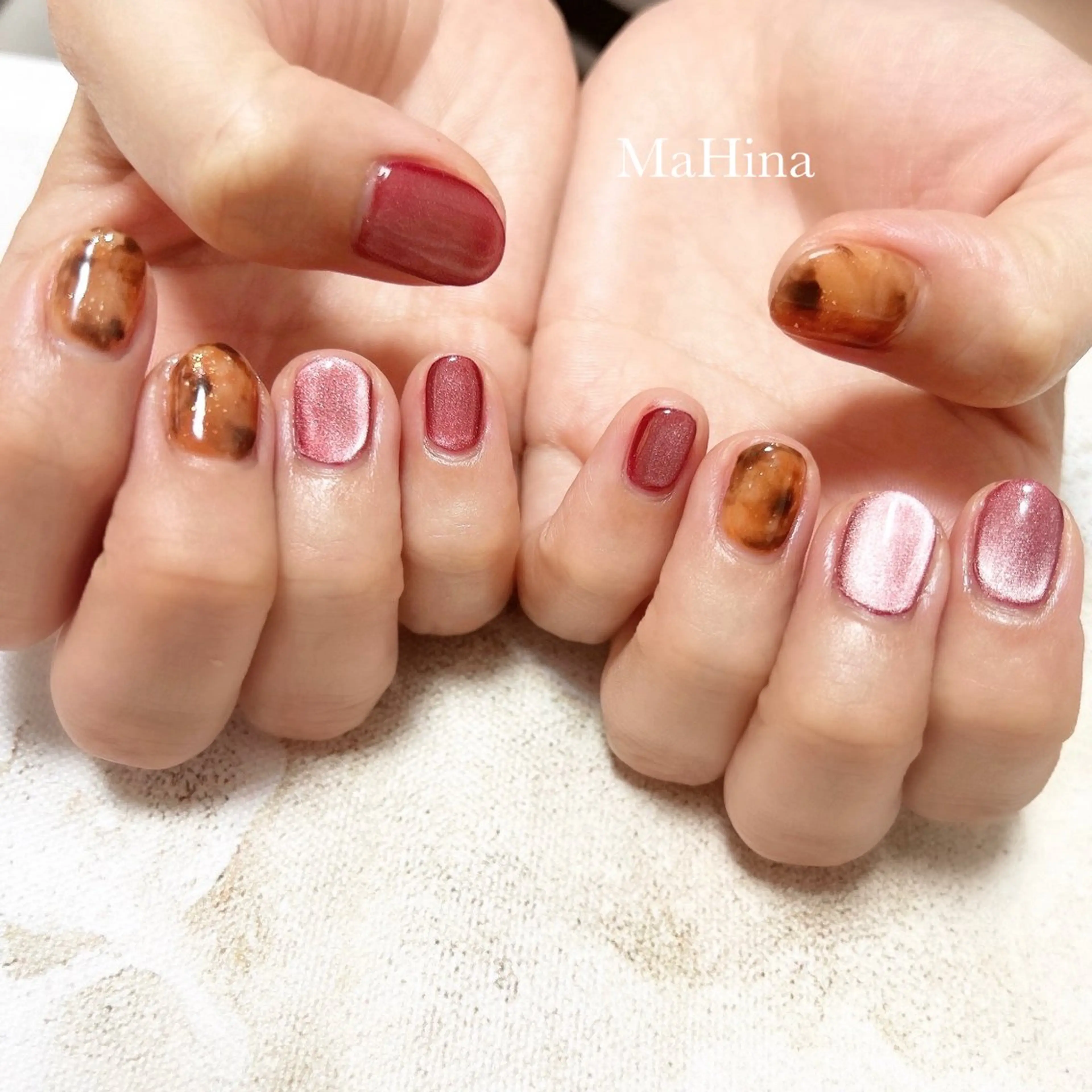 ネイル べっ甲ネイル ボルドー ジェルネイル マグネットネイル ニュアンスネイル ハンドネイル Healing Salon...MaHina(マヒナ)所属・MaHina🌙 salonのネイルデザイン