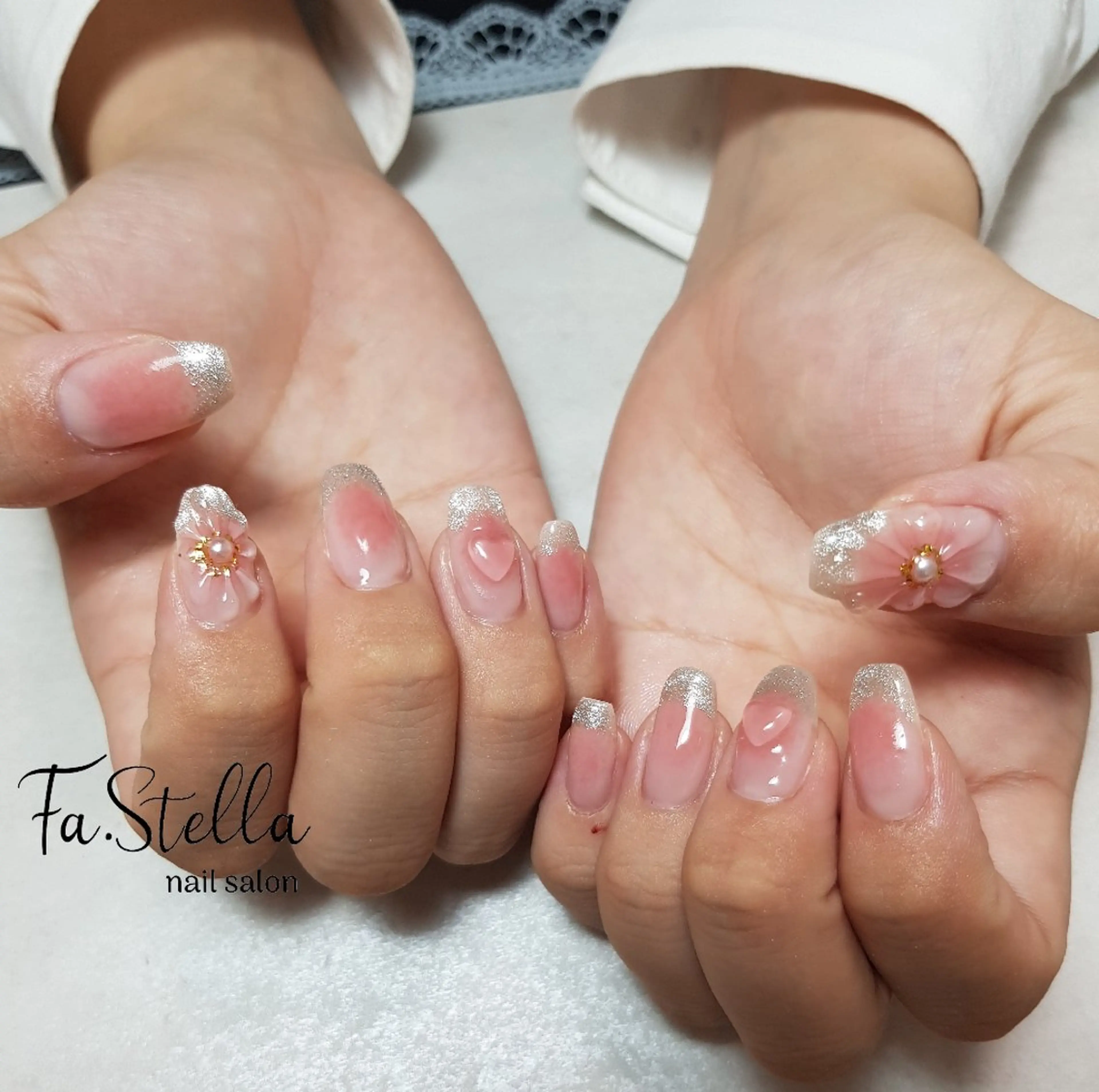 ロング ネイル チークネイル フラワーネイル ジェルネイル マグネットネイル パラジェル ハンドネイル Fa.Stella ファステラ のネイルデザイン