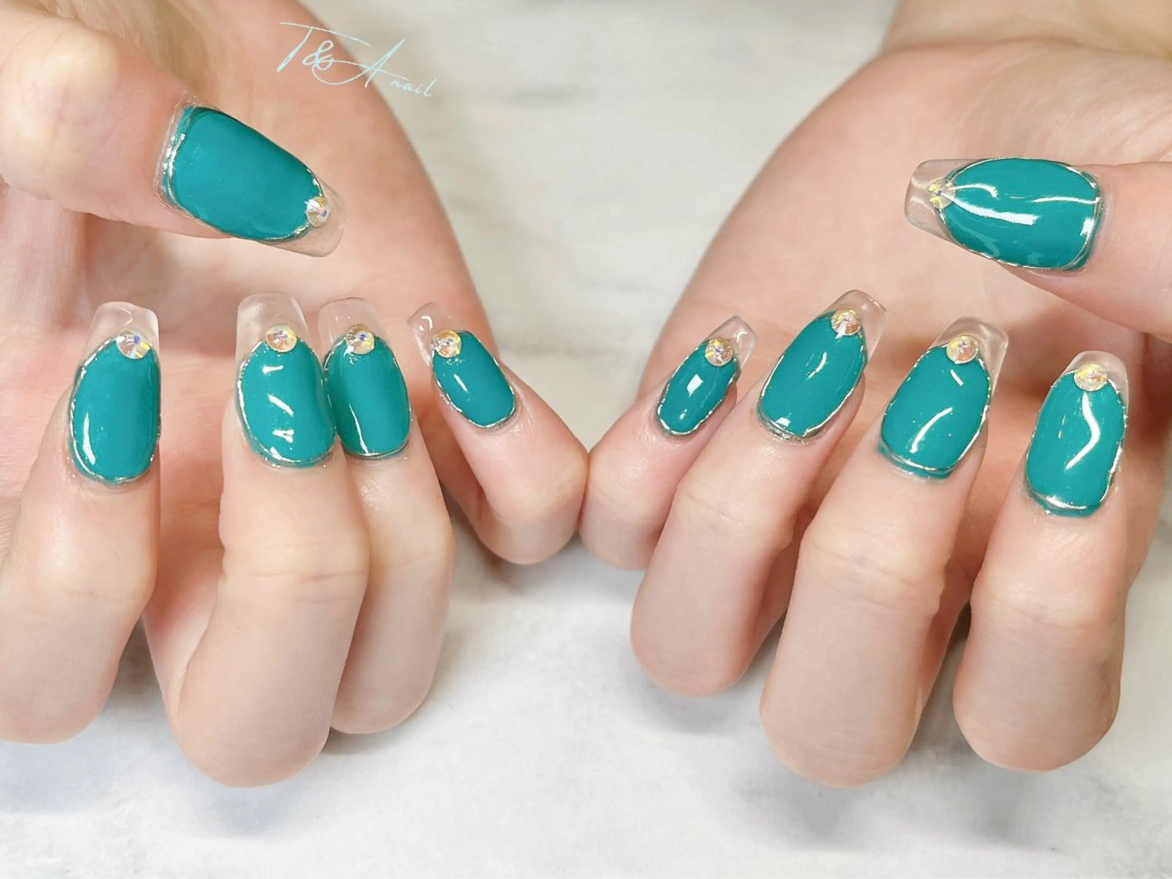 ネイル ブルー クリアネイル 長さ出し フレンチネイル ジェルネイル ハンドネイル T&A nailのネイルデザイン