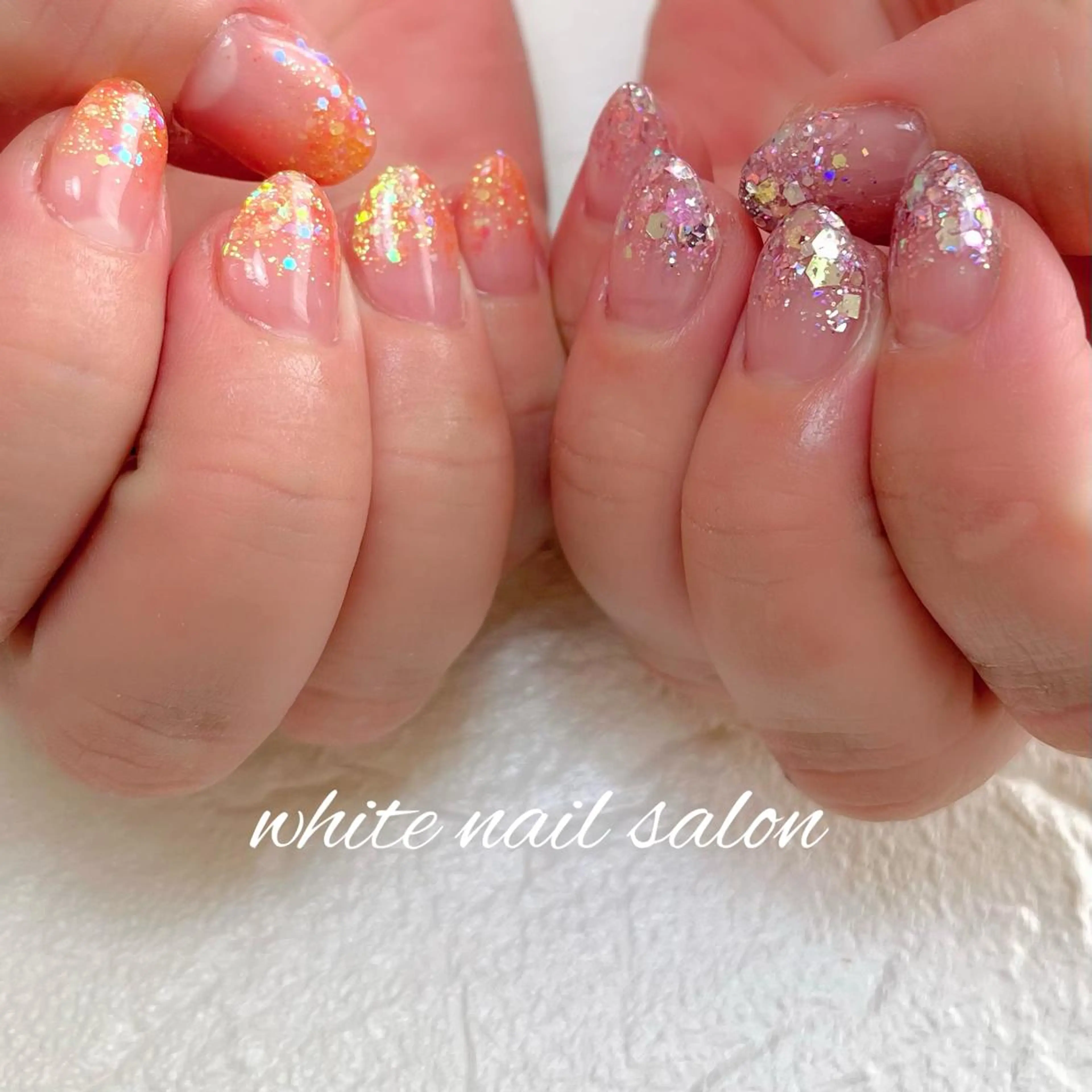 ネイル フットネイル ジェルネイル グラデーション ハードジェル ラメ(グリッター) ハンドネイル white nail salonのネイルデザイン