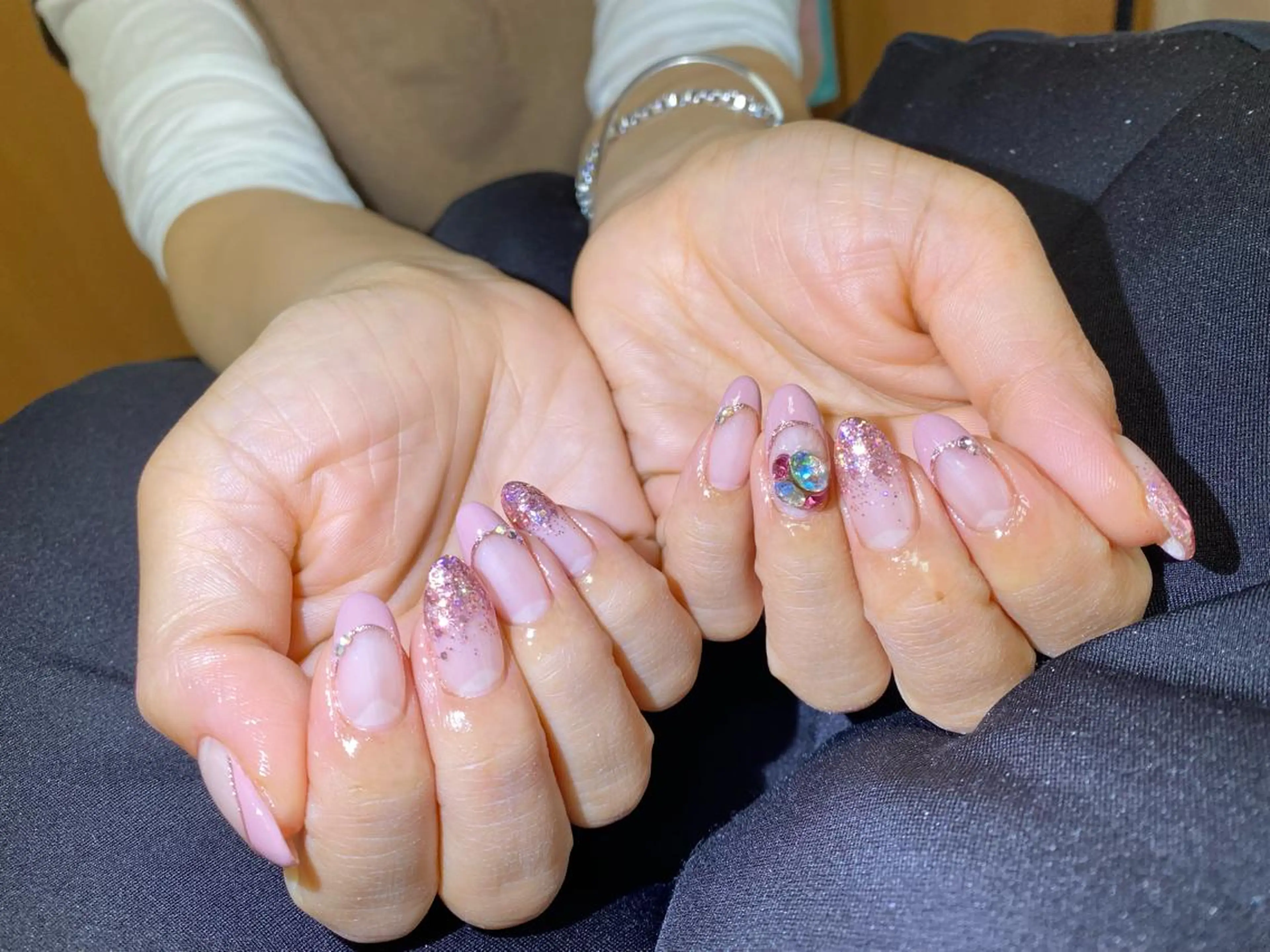 ネイル フレンチネイル ラメ(グリッター) ピンク ピンクベージュ シンプルネイル Esthetic Will所属・will 有希のネイルデザイン