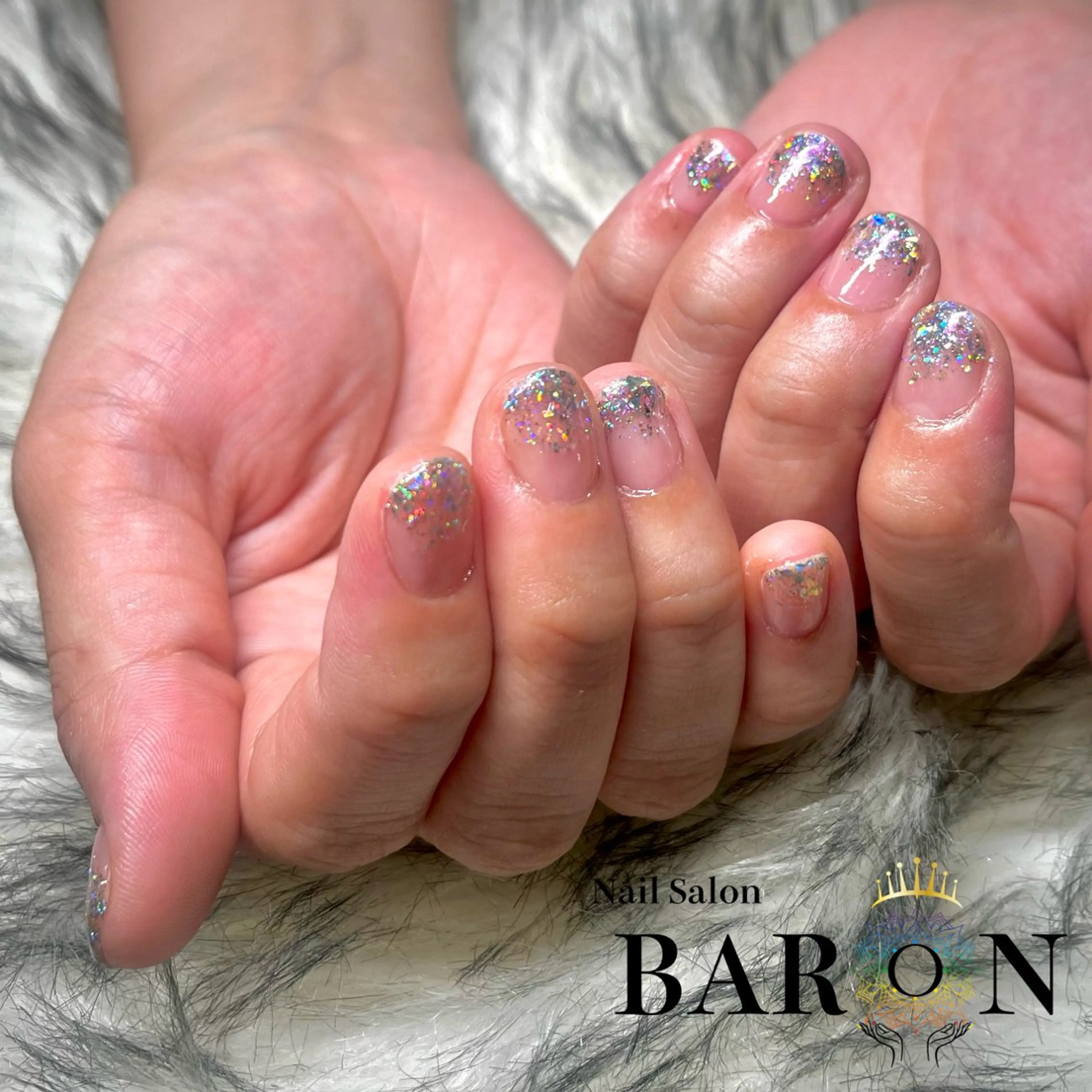 ネイル ラメ(グリッター) シルバー ハンドネイル ☆SAKI☆ BARON 店長のネイルデザイン