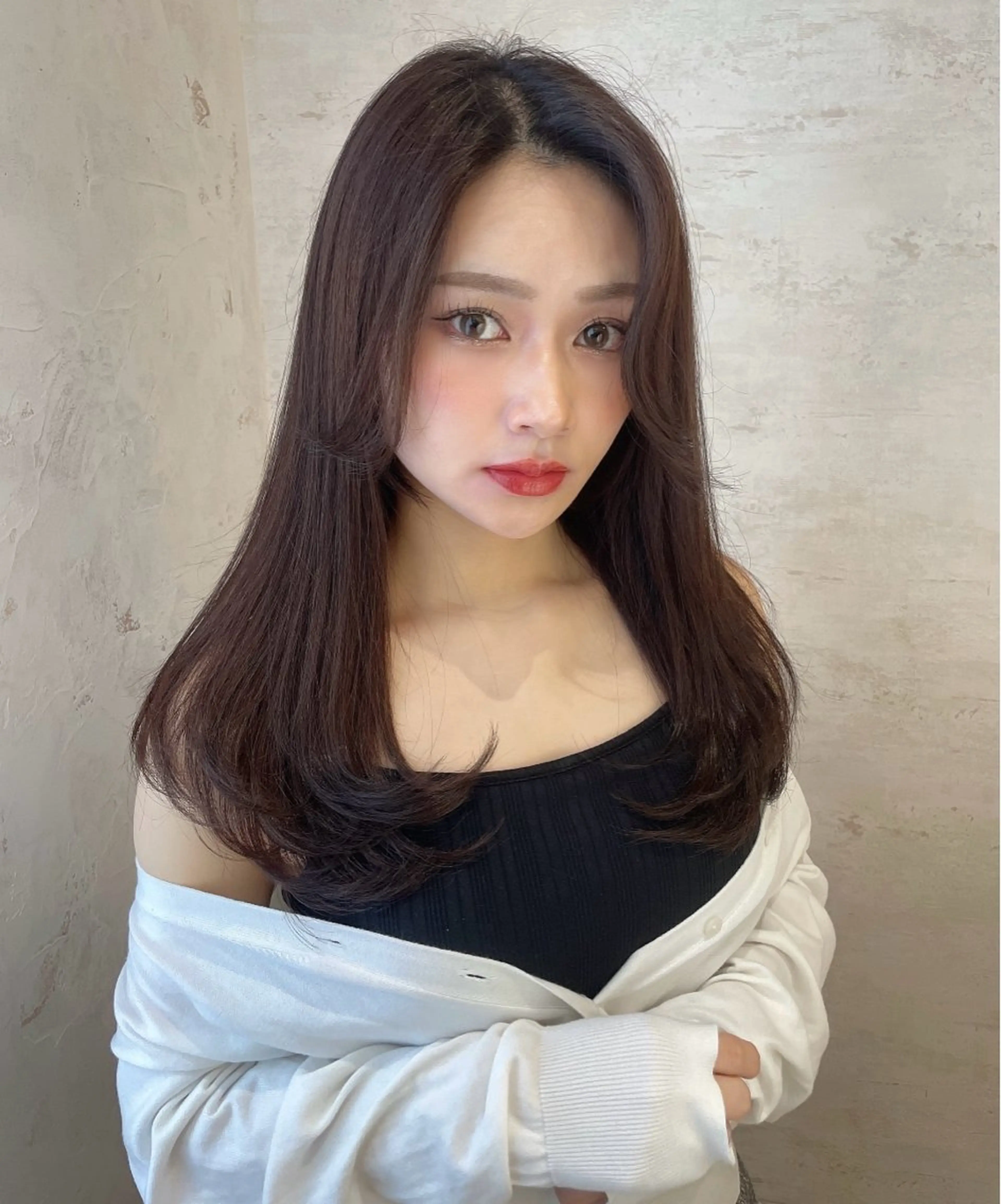 セミロング 韓国風カラー ボブ くびれヘア エギョモリ 顔まわりレイヤー ボブ/顔周りカット /髪質改善/鈴木隆太のヘアスタイル