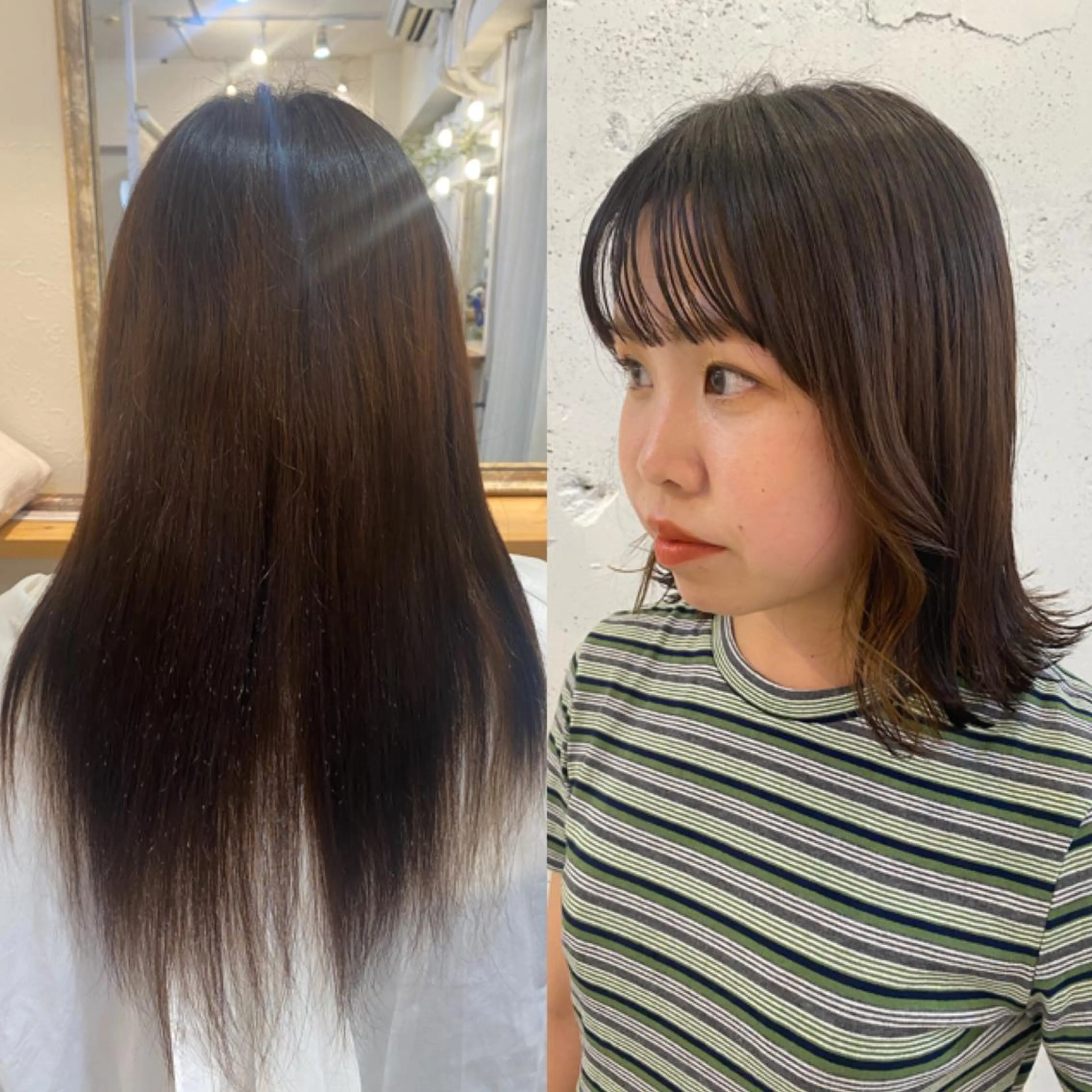 ミディアム くびれヘア ブリーチなしカラー レイヤーカットのヘアスタイル