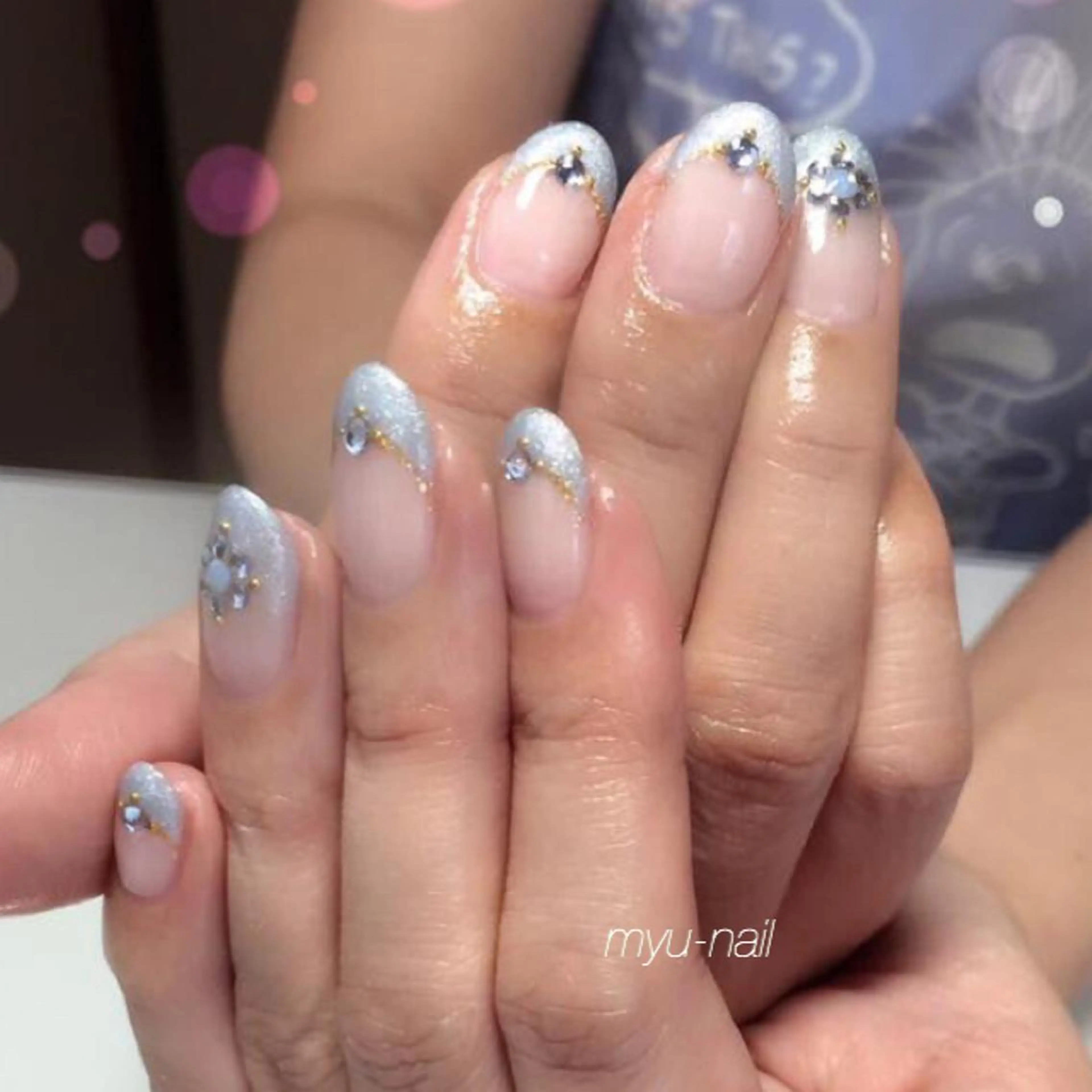 ネイル ブルー フレンチネイル グラデーション シンプルネイル ホームサロン myu-nailのネイルデザイン