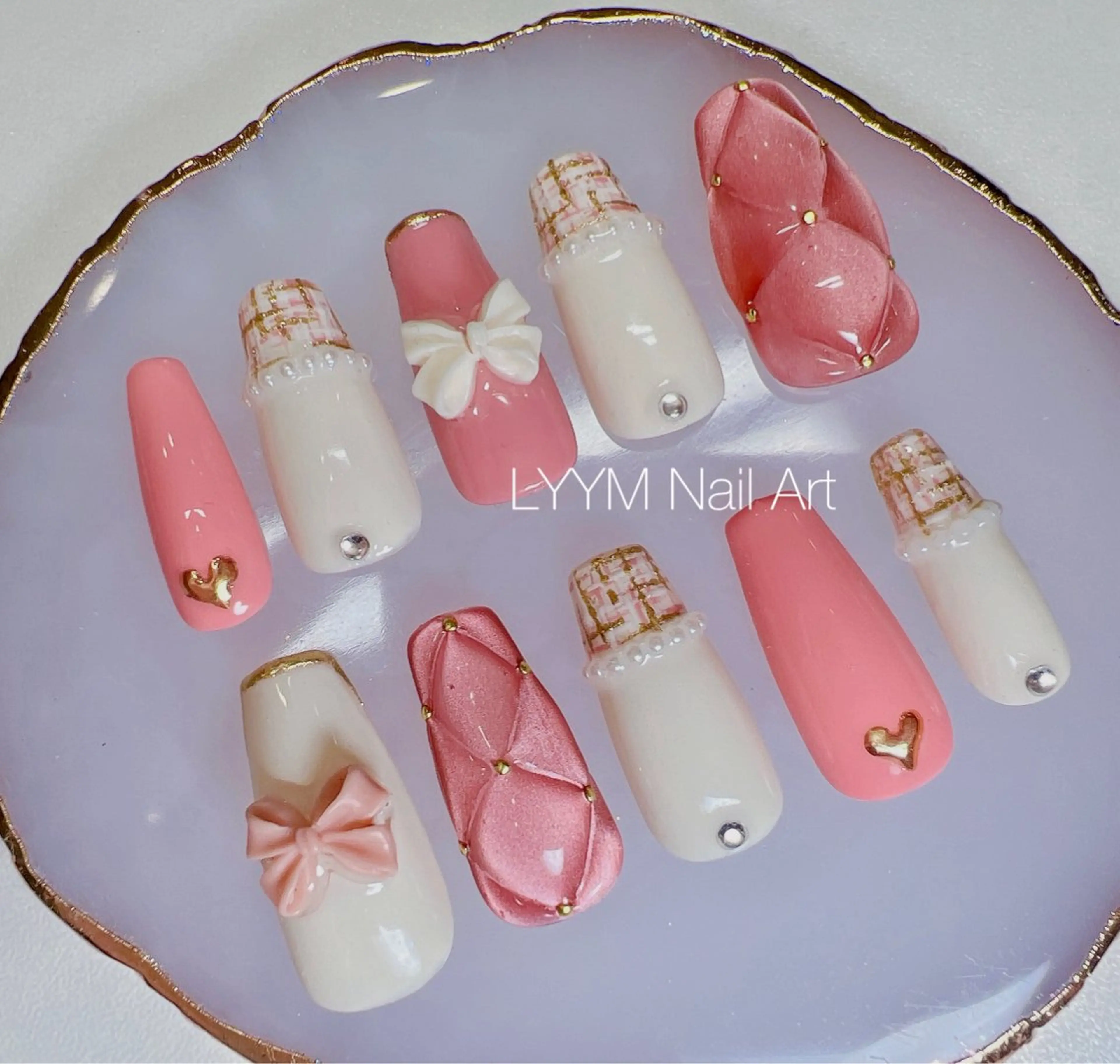 ネイル アートネイル ハート ピンク リボン バレンタイン ハンドネイル LYYM Nail Salonのネイルデザイン