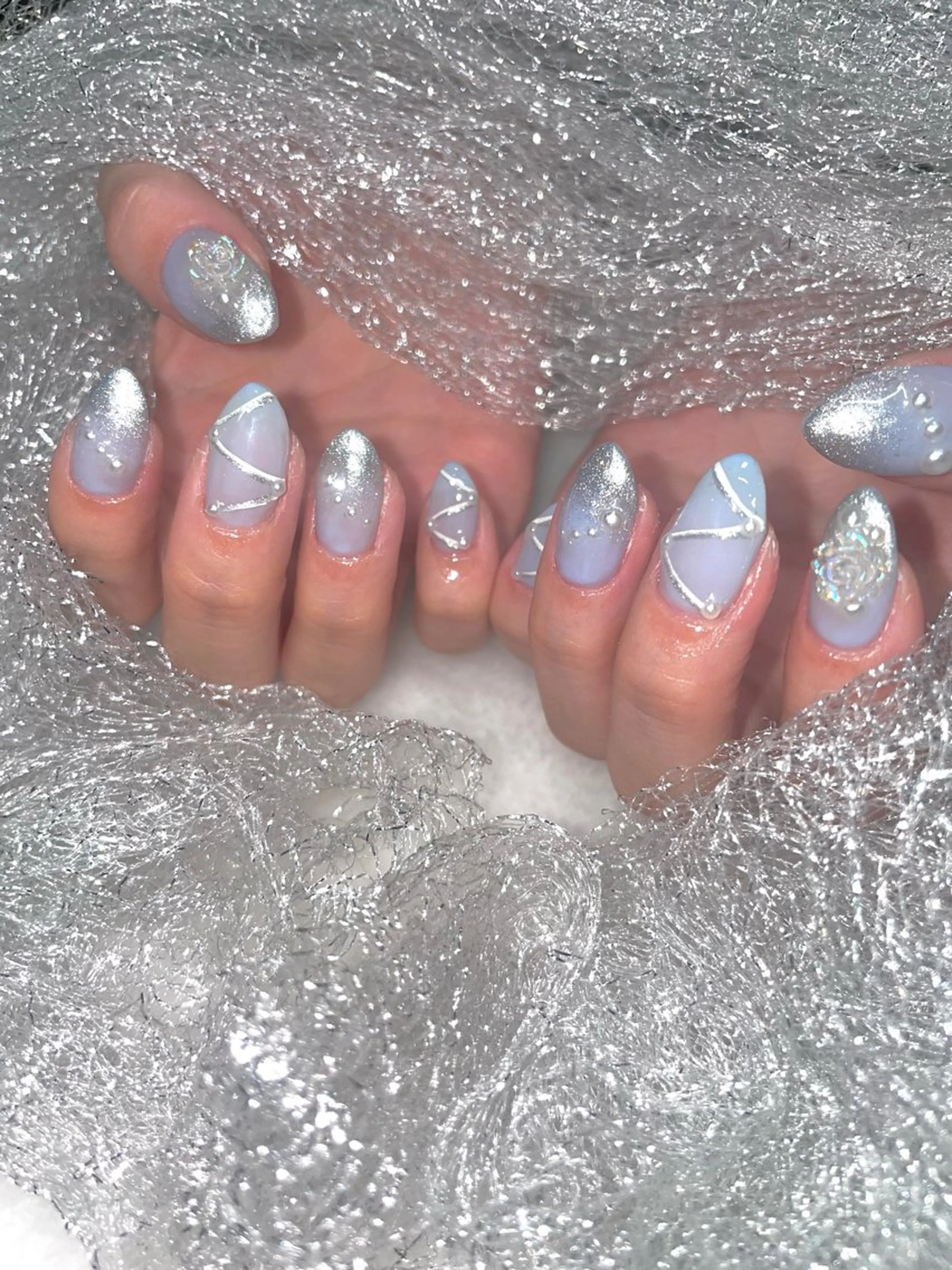 ネイル ブルー ハンドネイル I-nail Moeのネイルデザイン