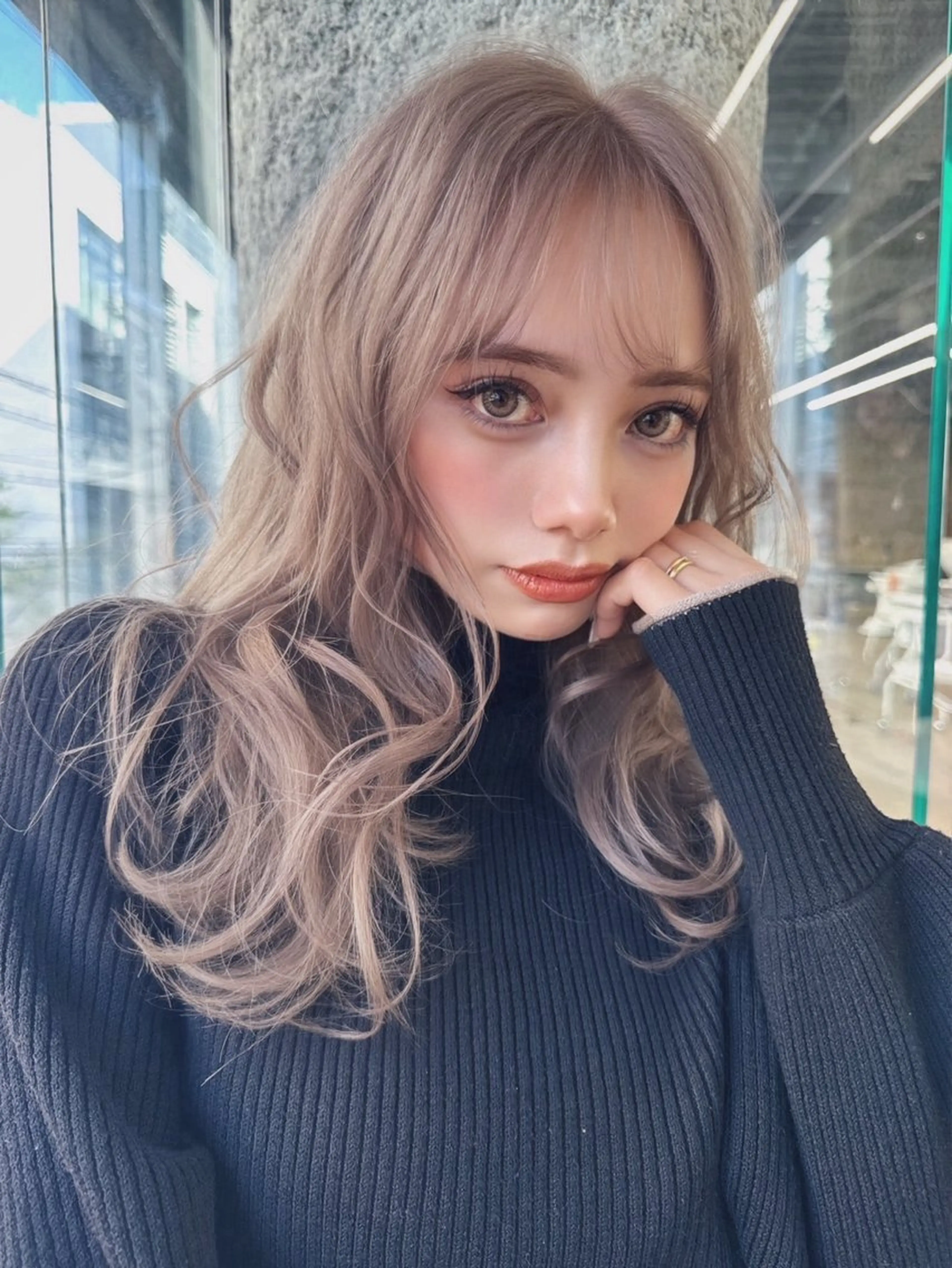 セミロング カラー ヘアアレンジ 切りっぱなしボブ ショートボブ ベージュカラー ブリーチ ケアブリーチ ヘアカラー トリートメント GiseL天神カラー 髪質改善/ブリーチのヘアスタイル