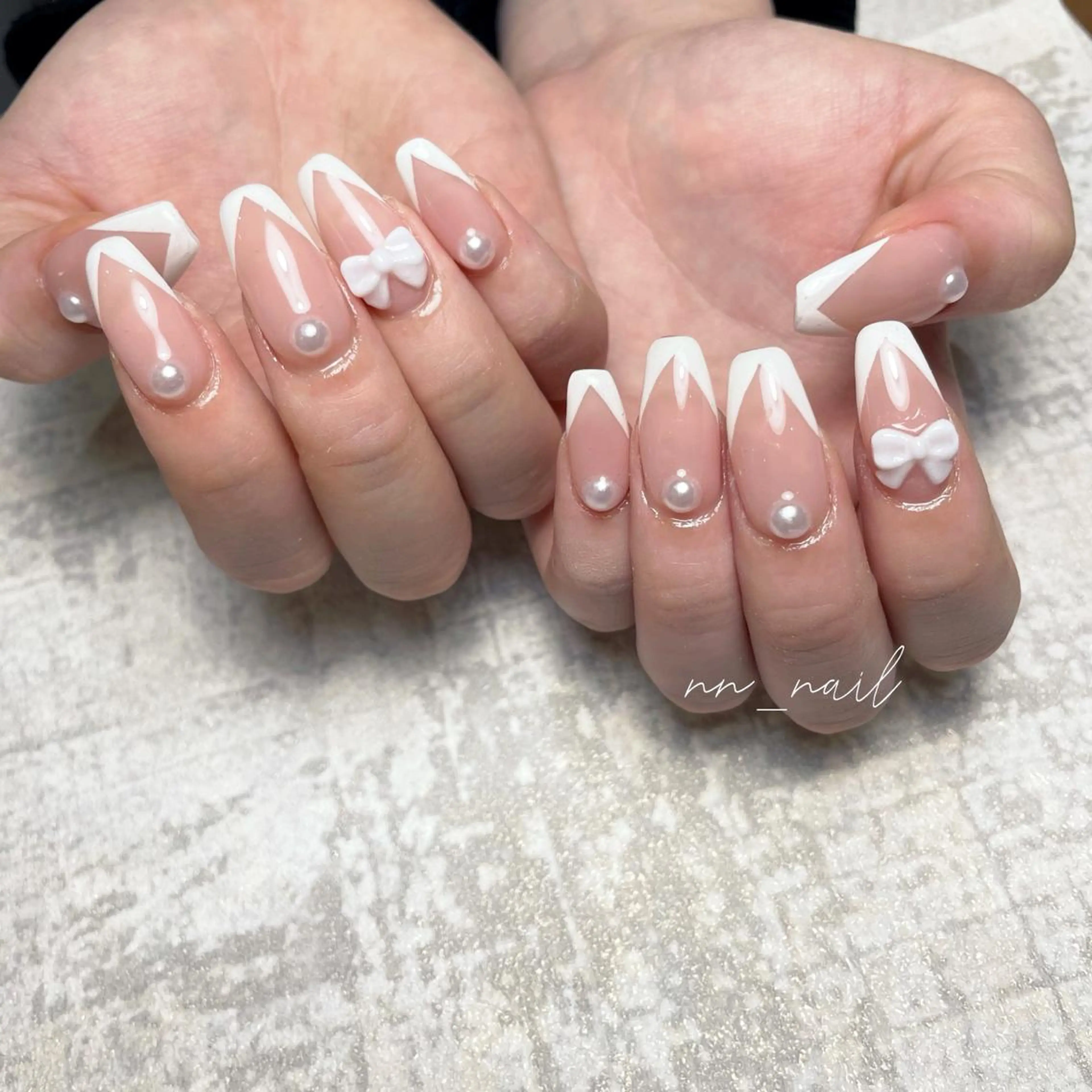 ネイル フレンチネイル リボン ume hairsalon所属・nono/ 熊取ﾈｲﾙｻﾛﾝのネイルデザイン