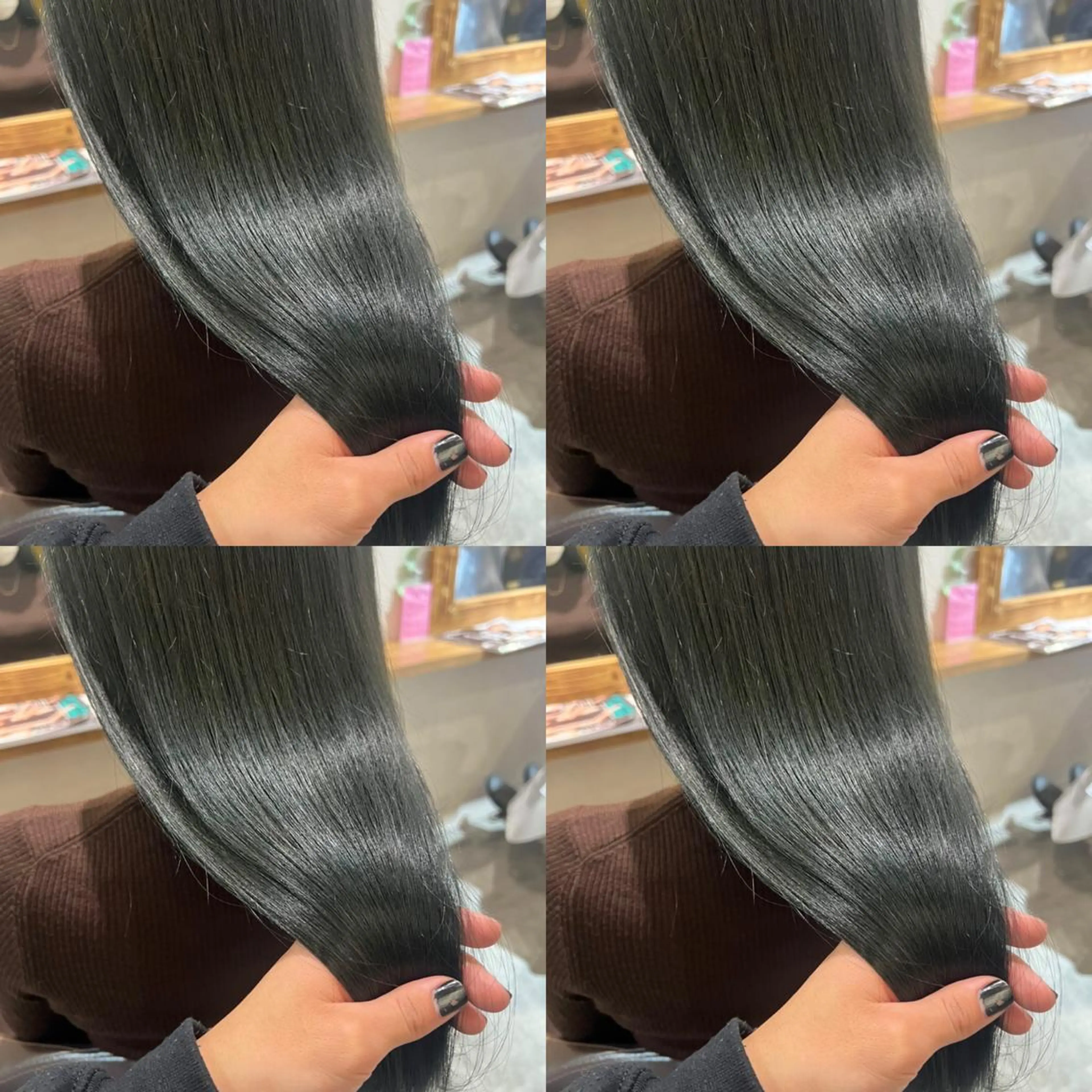 ロング カラー 黒髪 ブルーカラー ブルーブラック 韓国レイヤー ×髪質改善✨純大のヘアスタイル