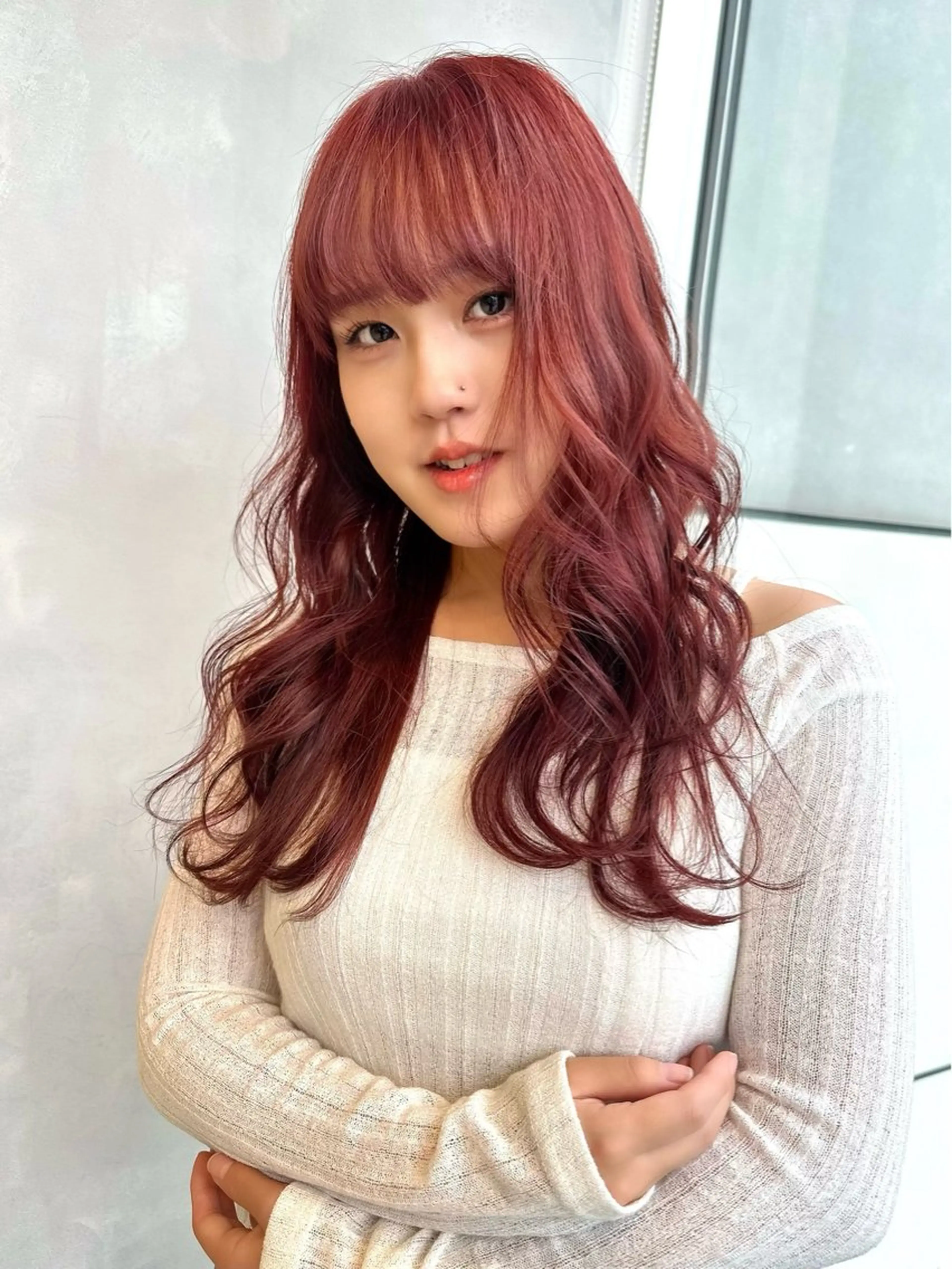 ロング カラー ブリーチ ボルドーカラー ブラウンカラー ケアブリーチ ハイトーンカラー 似合わせ小顔ショート /akane🐰♥️のヘアスタイル