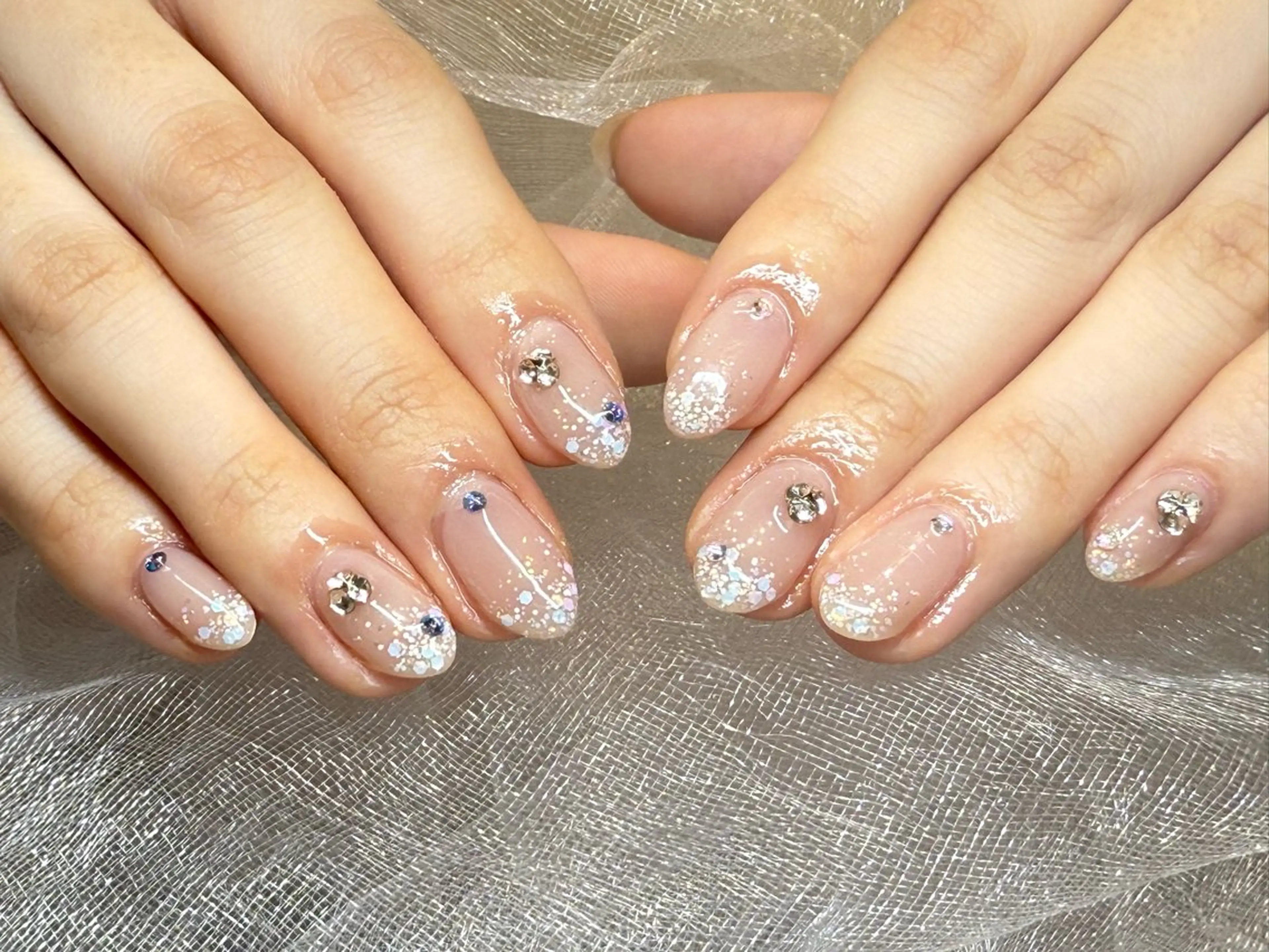 ネイル オーロラネイル クリアネイル 長さ出し ジェルネイル 韓国ネイル ハンドネイル best nailのネイルデザイン