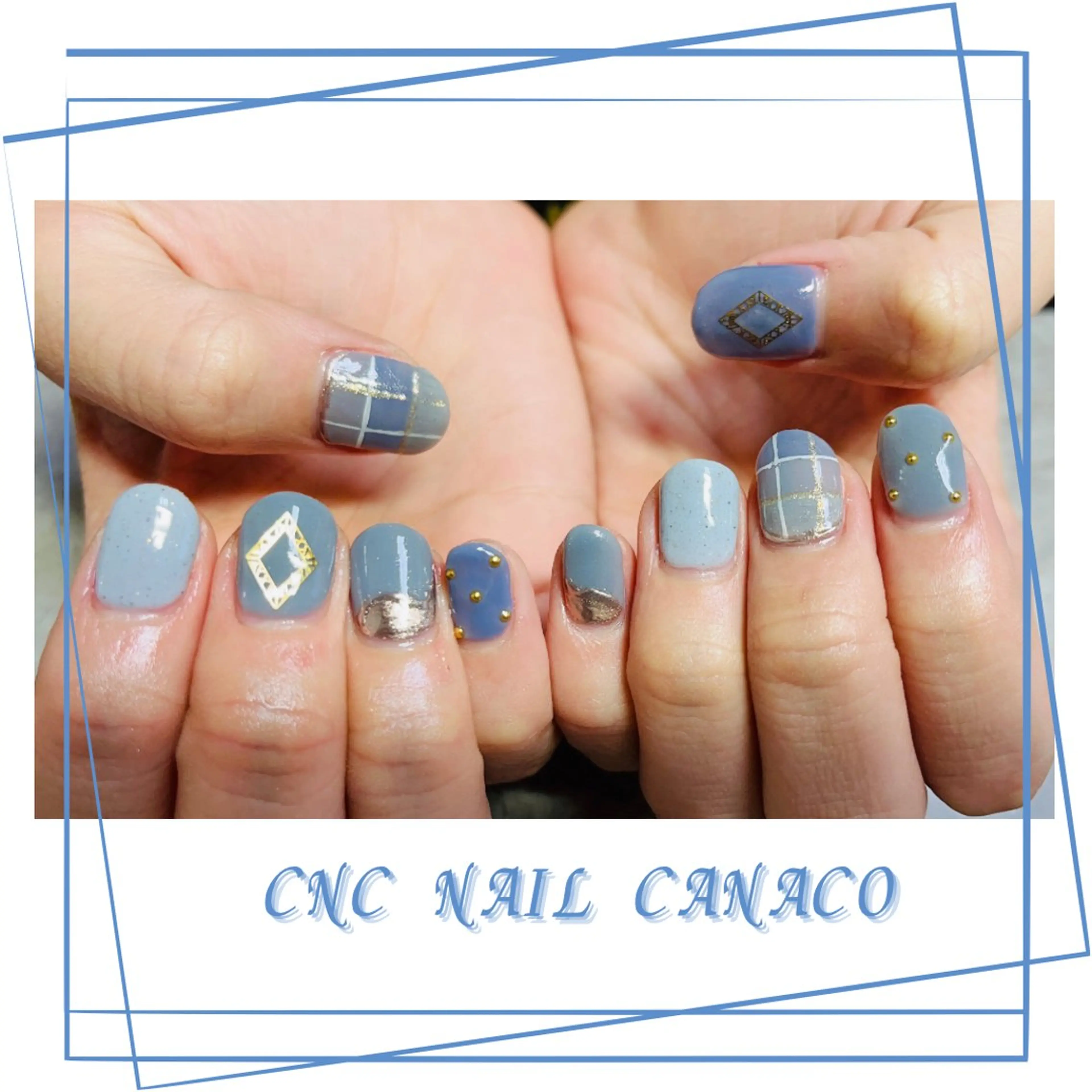 ネイル アートネイル ブルー 持ち込み ストーンネイル ハンドネイル ハンドケア Felice所属・ベテランネイル cnc  nailのネイルデザイン