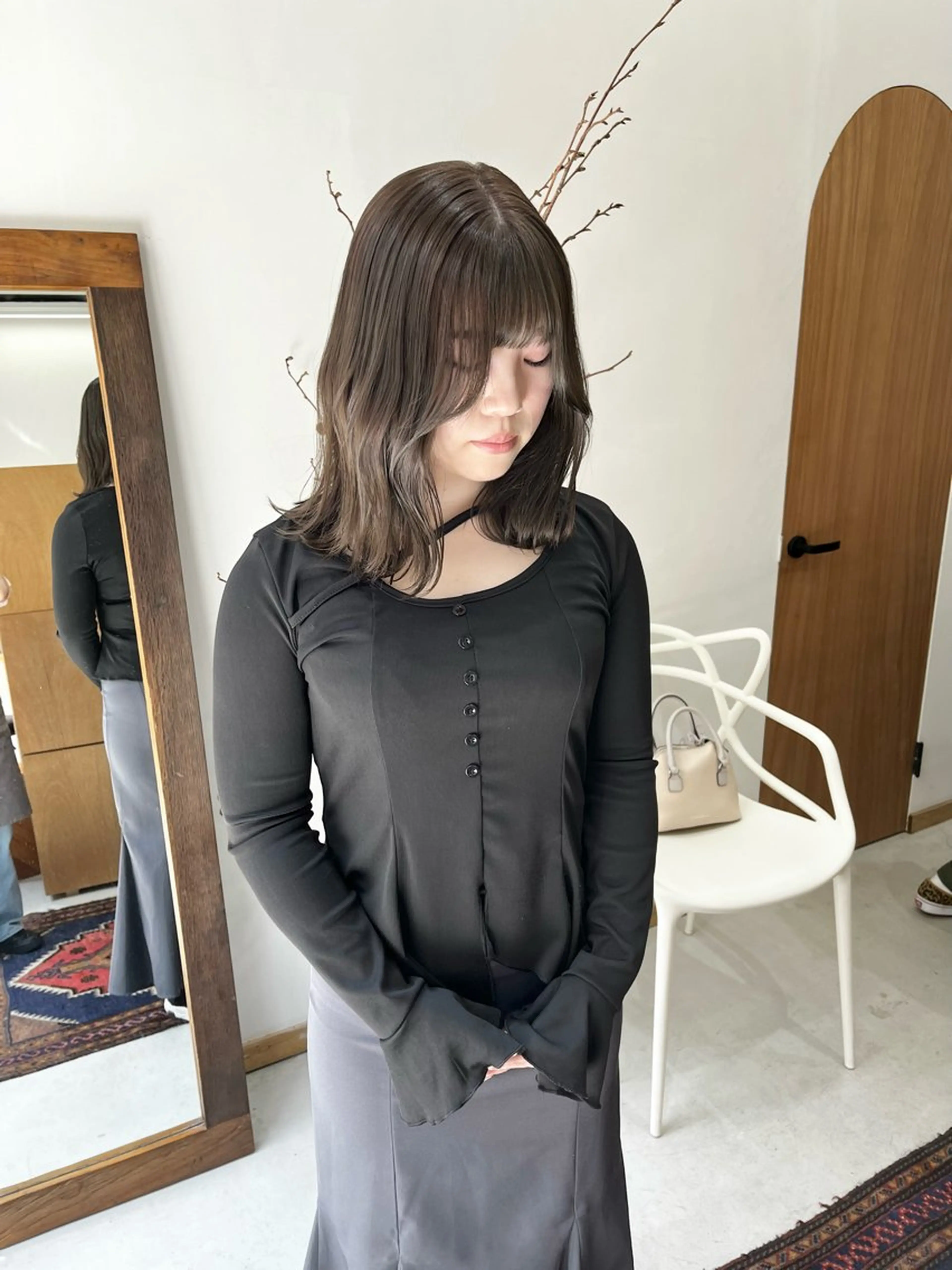 ミディアム カラー ヘアアレンジ ブリーチ ダブルカラー ブリーチなしカラー ena/ブリーチなし 暖色・ベージュ🎀のヘアスタイル