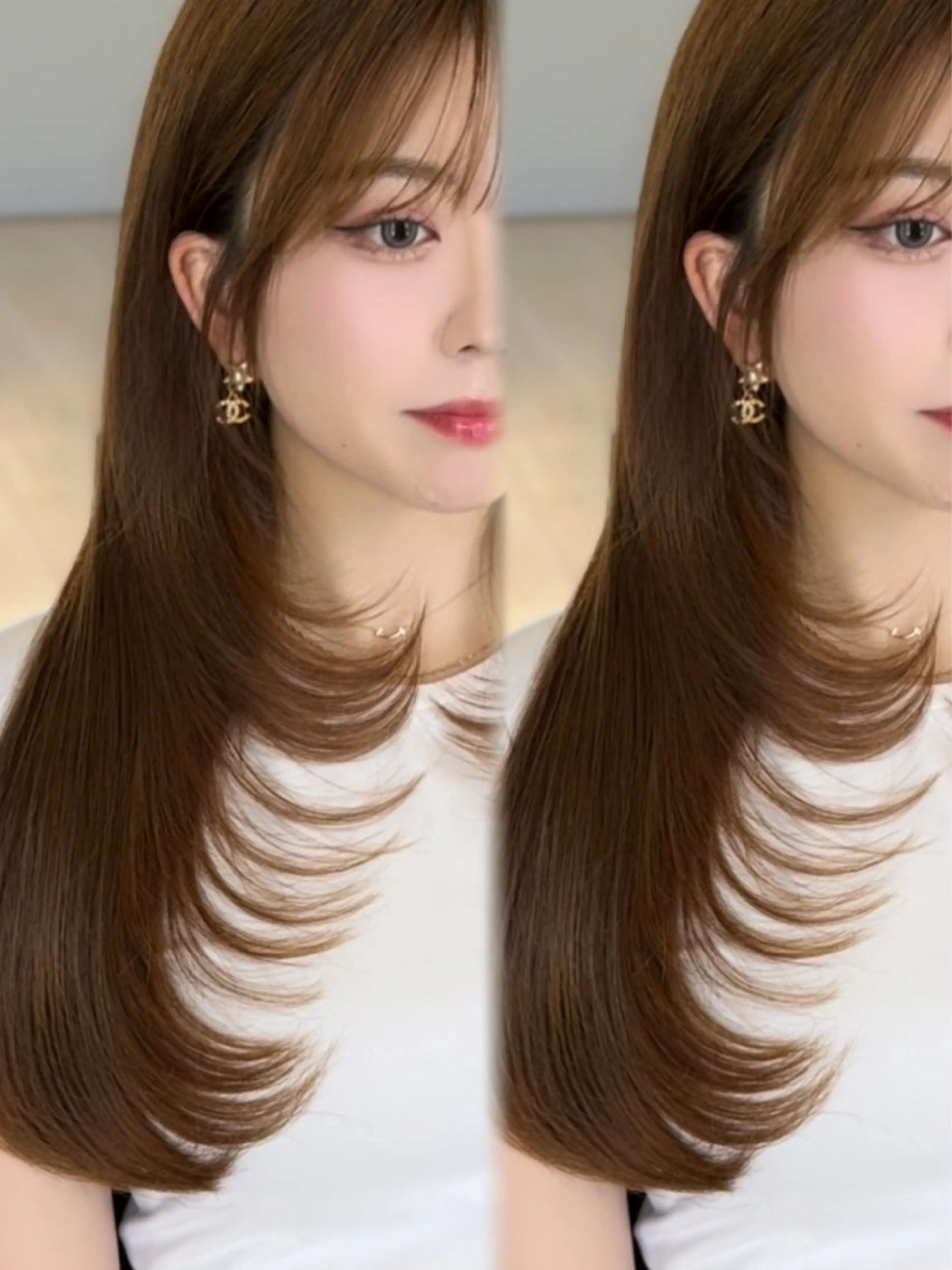 ロング カラー ベージュカラー ブラウンカラー 透明感カラー グレージュ シアーグレージュ カット ヘアカラー トリートメント 前髪顔周りレイヤー 韓国 SAYAKAのヘアスタイル