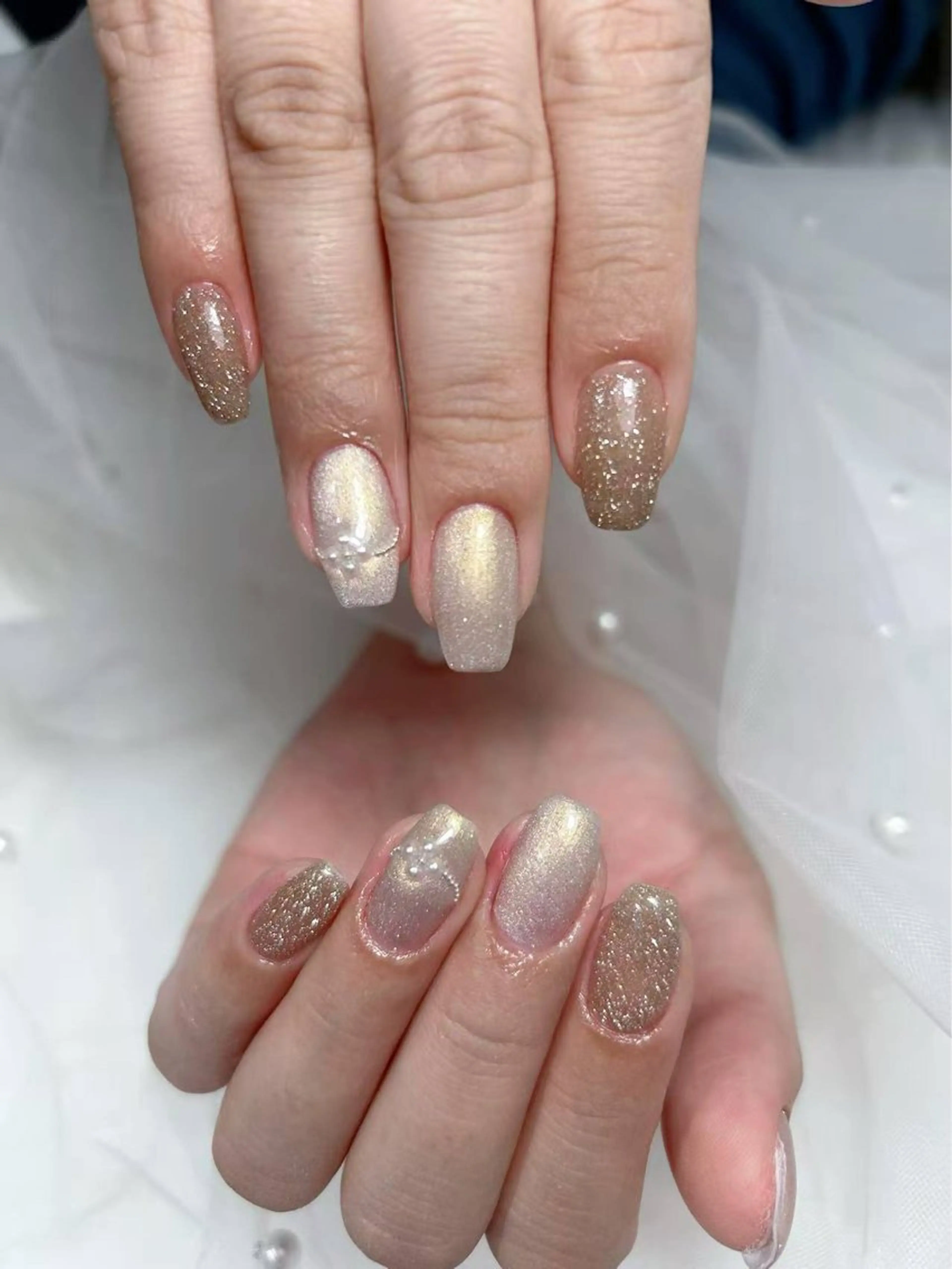 ネイル 長さ出し フレンチネイル キラキラネイル 韓国ネイル マグネットネイル ハンドネイル ハンドケア Laule’a Nail新宿所属・ミナ🌈 Laule'aのネイルデザイン