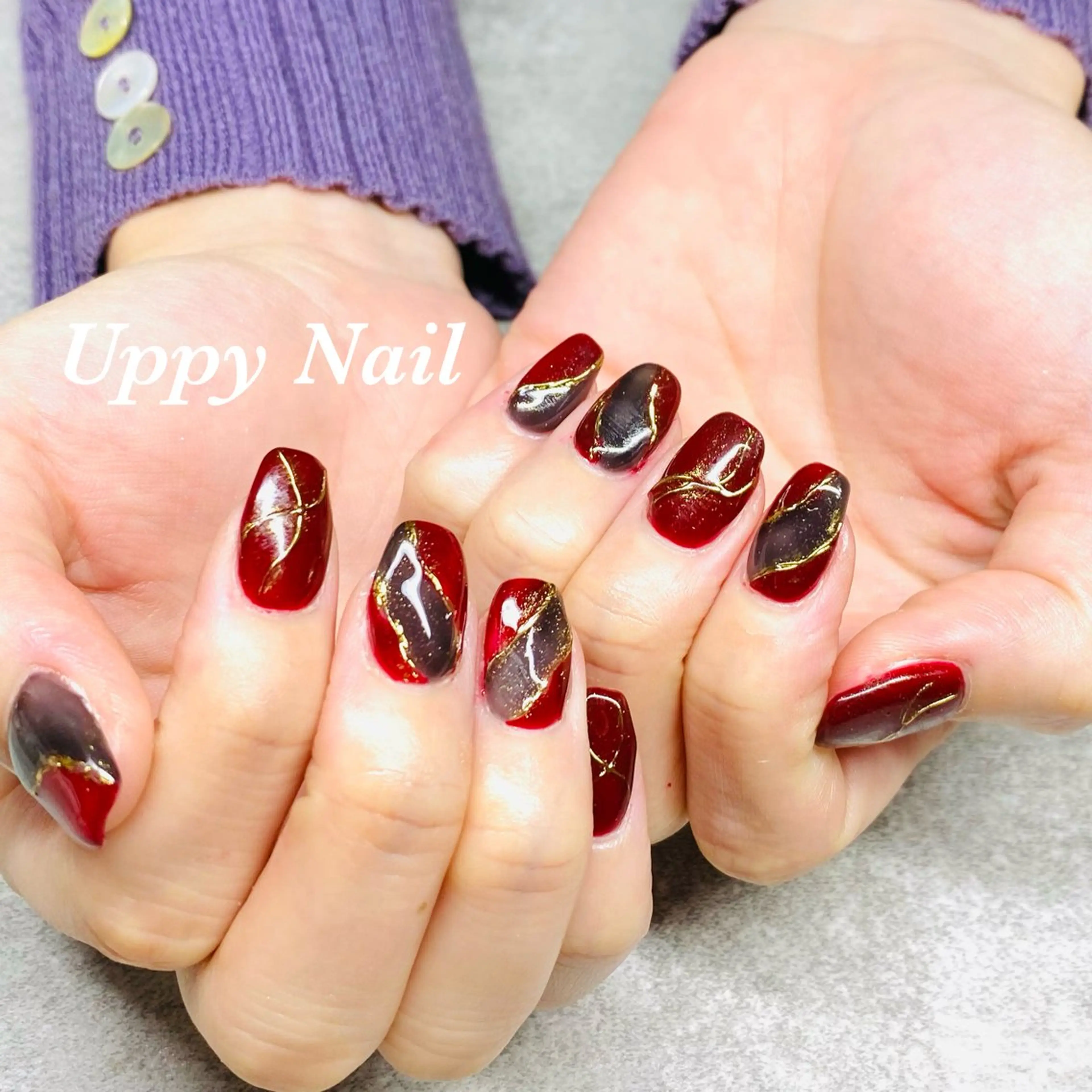 ネイル ボルドー ミラーネイル ハンドネイル Uppy Nail ukyoのネイルデザイン