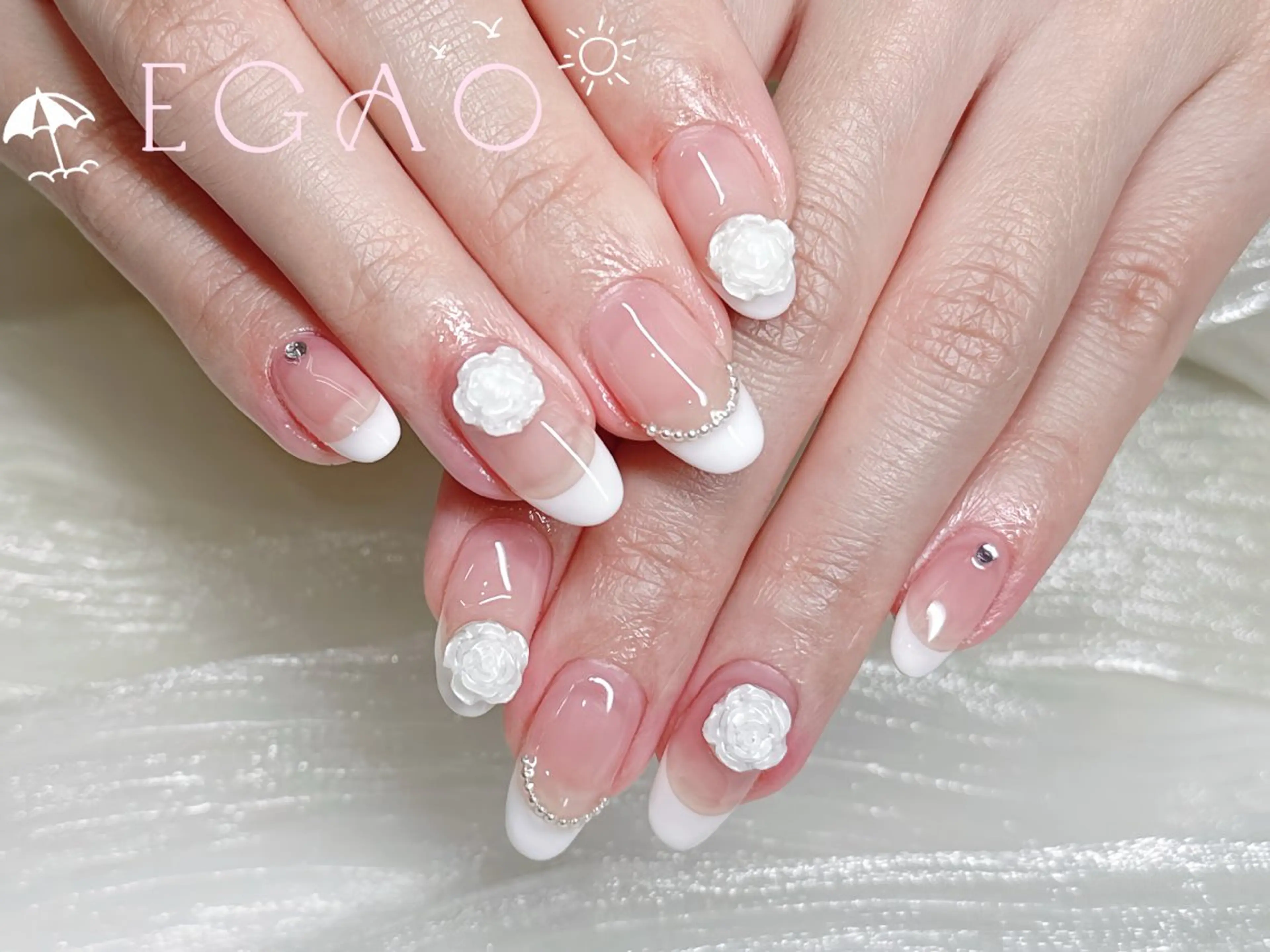 ネイル フレンチネイル シンプルネイル ブライダルネイル ホワイト ハンドネイル Egao Nail Salonのネイルデザイン