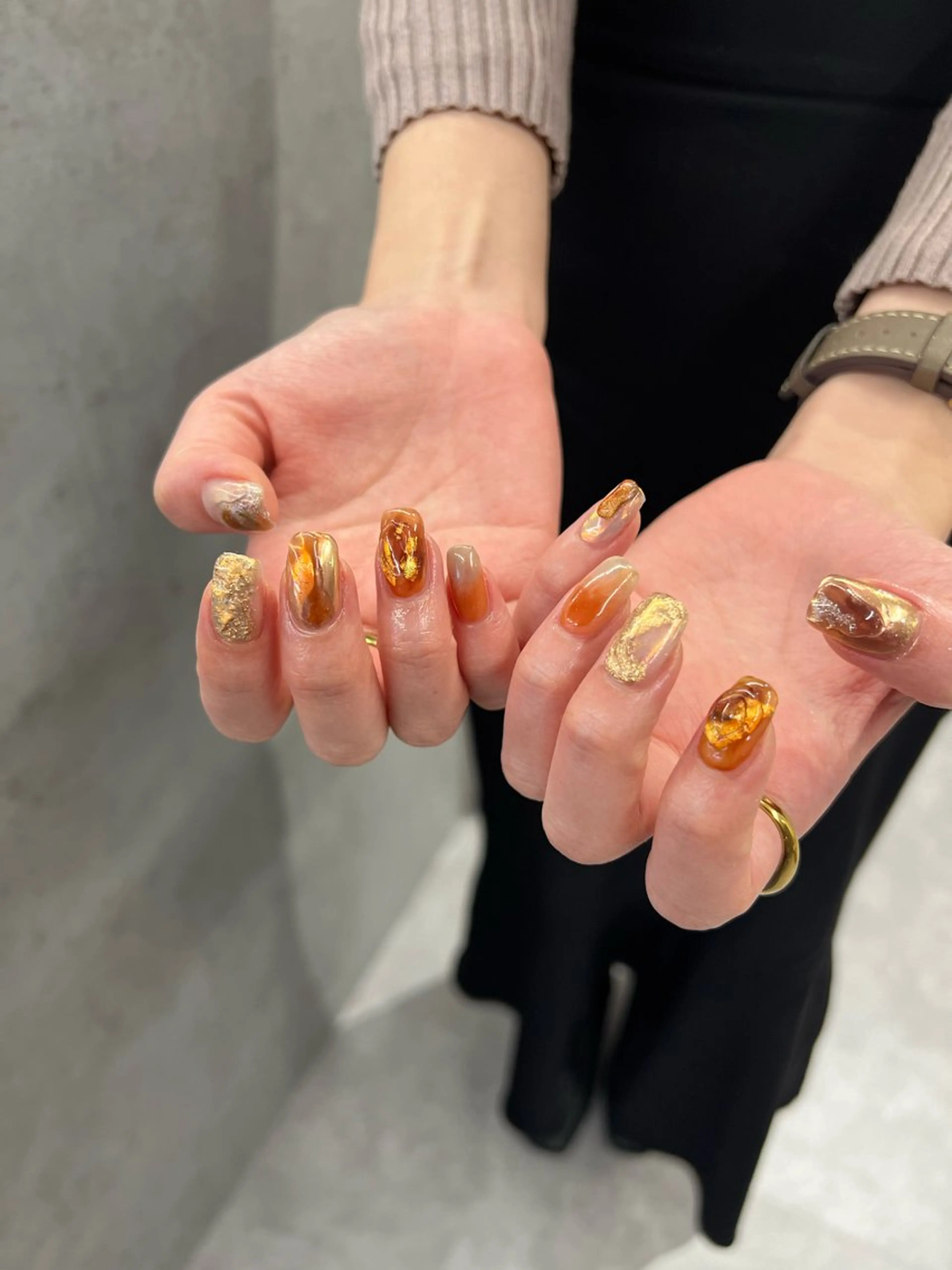 ネイル ブラウン フラッシュネイル ジェルネイル 韓国ネイル 持ち込み Bana_ Nailのネイルデザイン