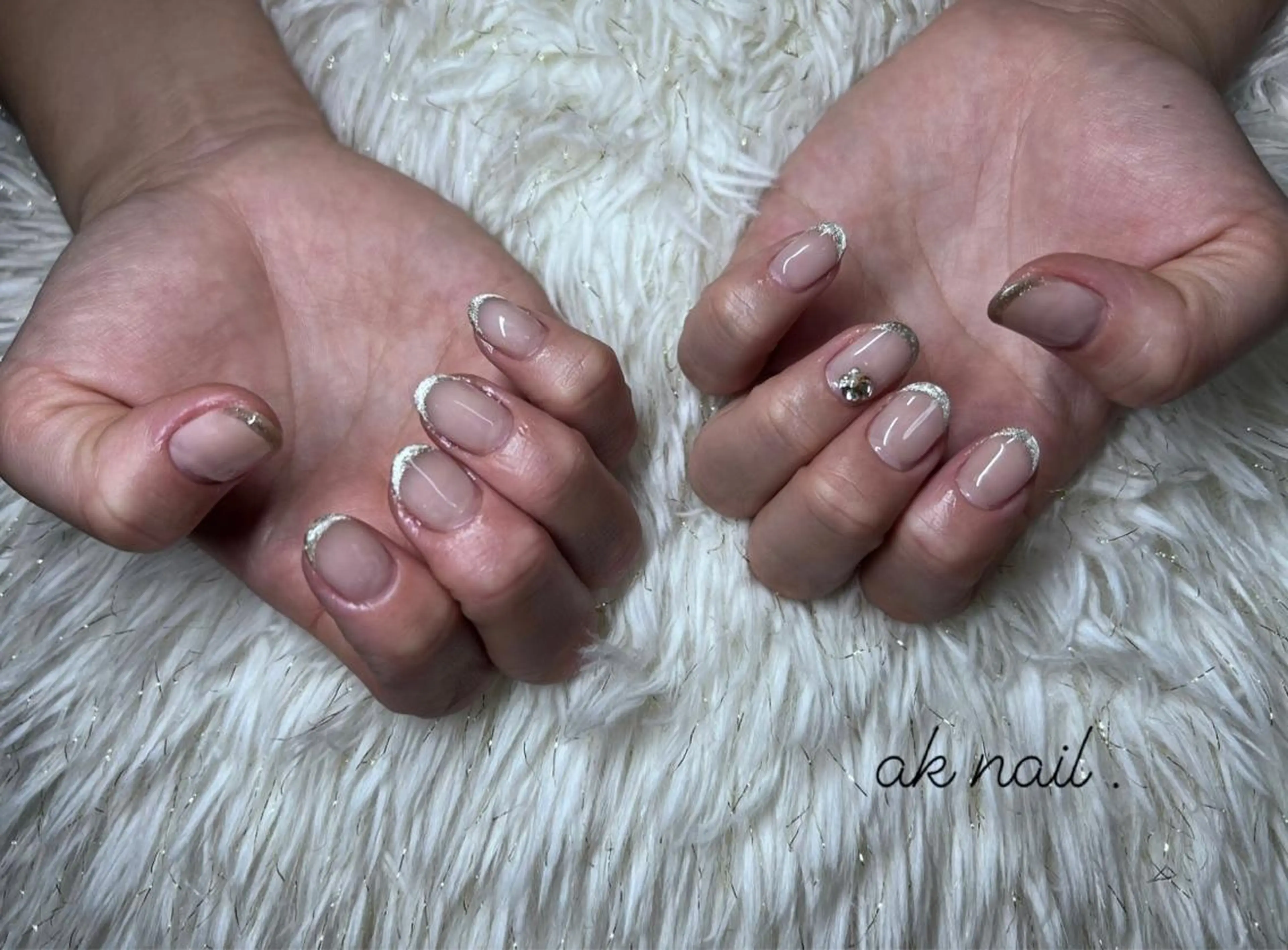 ショート ネイル フレンチネイル マグネットネイル マグネットフレンチ ak nail .のネイルデザイン