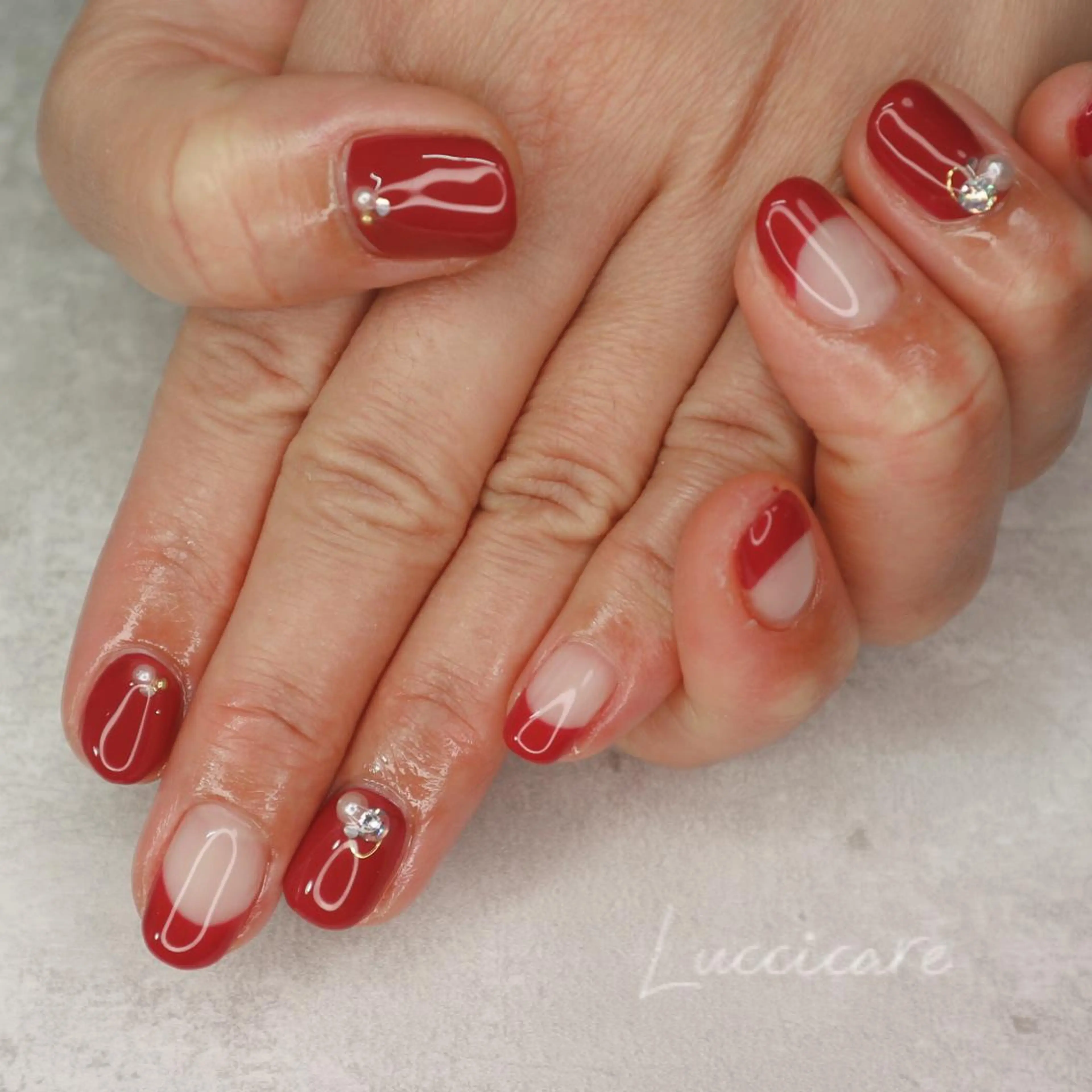 ネイル フレンチネイル 赤色 春ネイル 高田 ちかこのネイルデザイン