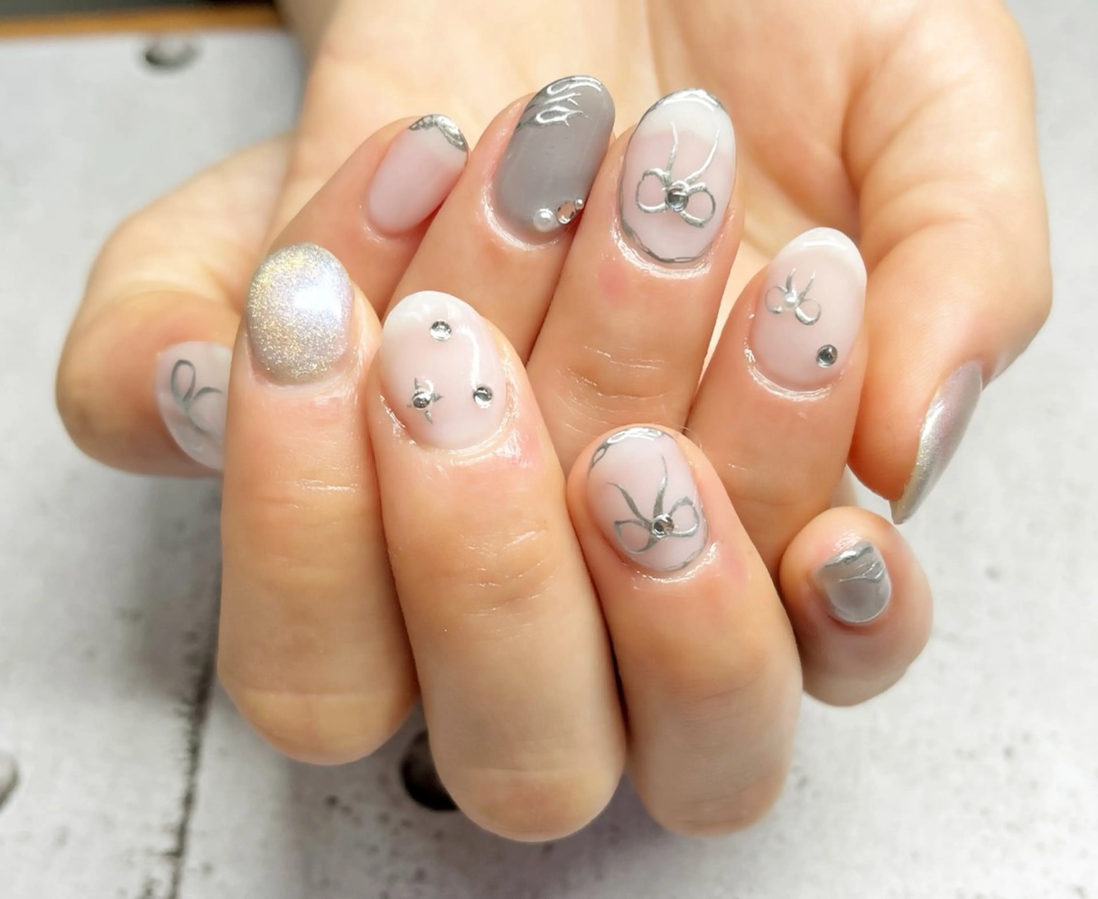 ネイル マグネットネイル リボン ハンドネイル Nail salon sowa-eのネイルデザイン