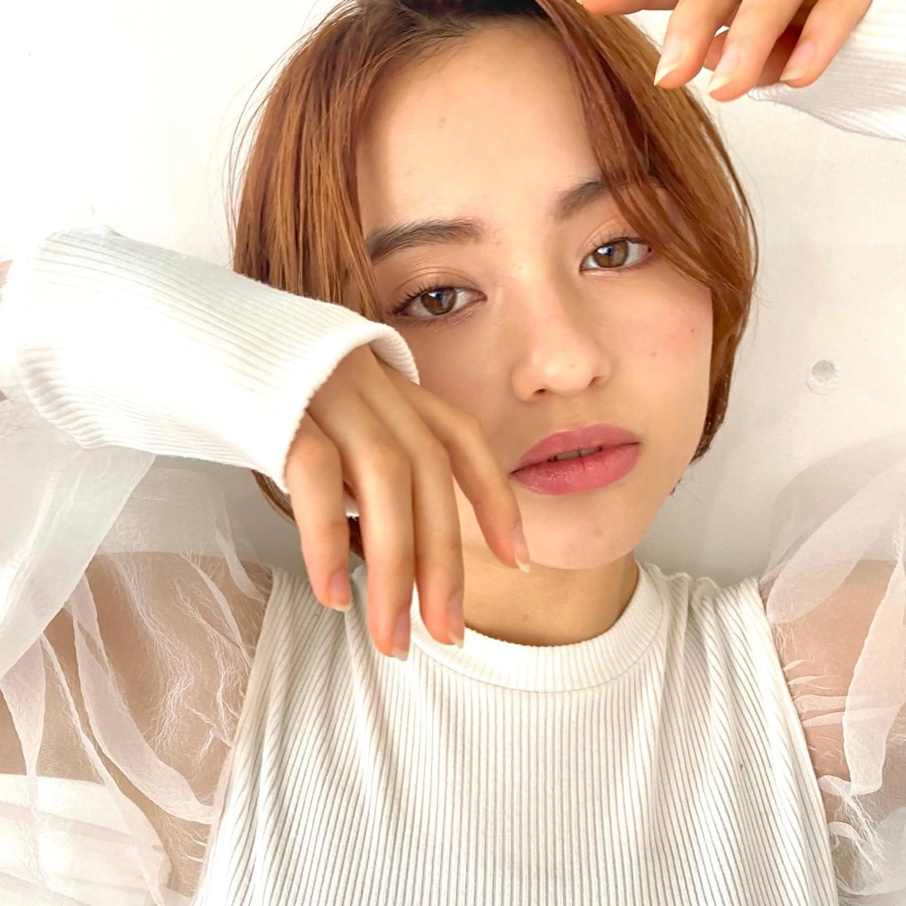 ミディアム カラー ベージュカラー オレンジ オレンジベージュ ボブ ヘアカラー トリートメント chama レイヤーカットのヘアスタイル