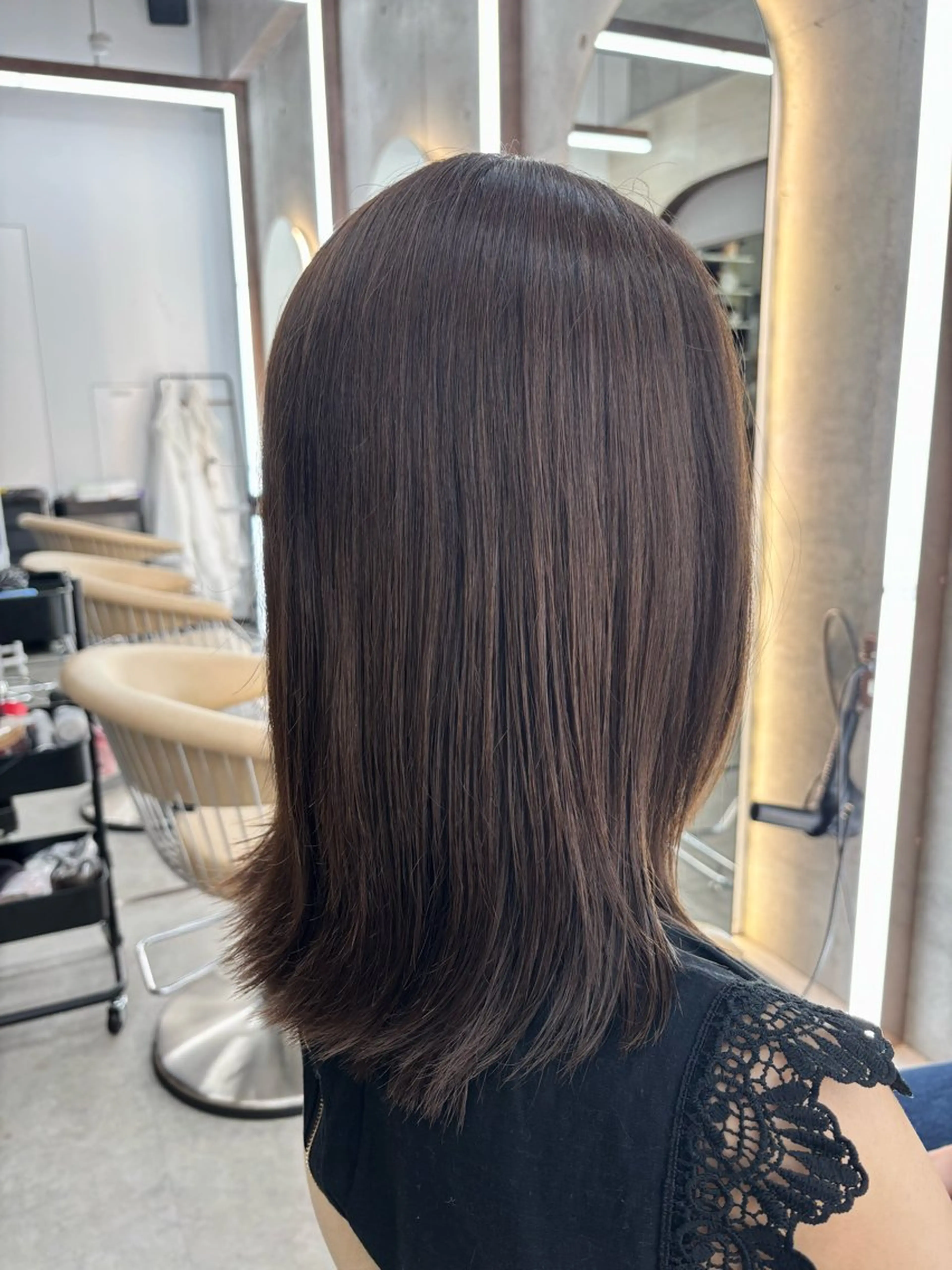 ミディアム ヘアカラー トリートメント 艶カラー/縮毛矯正 髪質改善/ 渡邊莉玖のヘアスタイル