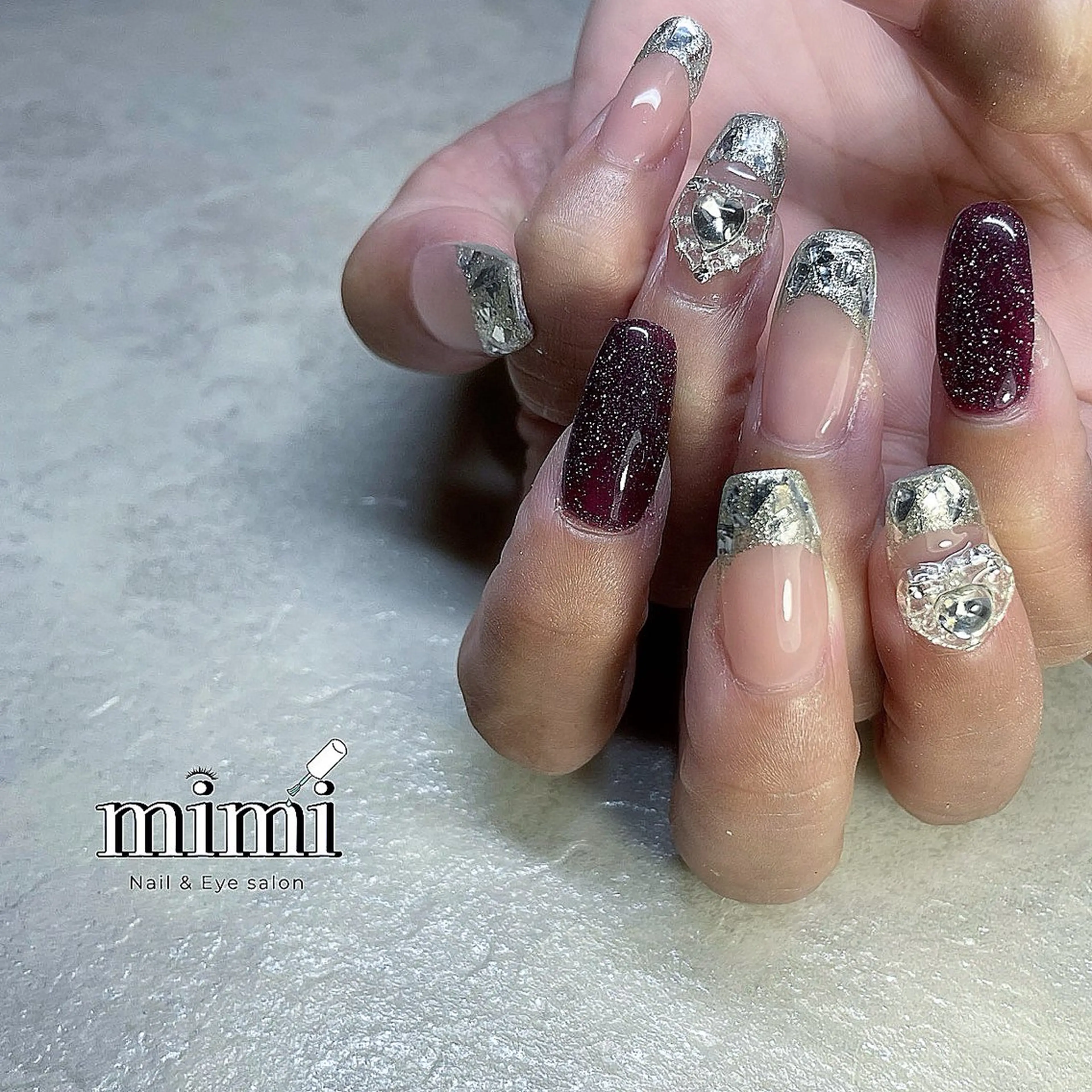 ネイル フラッシュネイル フレンチネイル ガラスフレンチ ハート 持ち込み Nail&Eye mimiのネイルデザイン