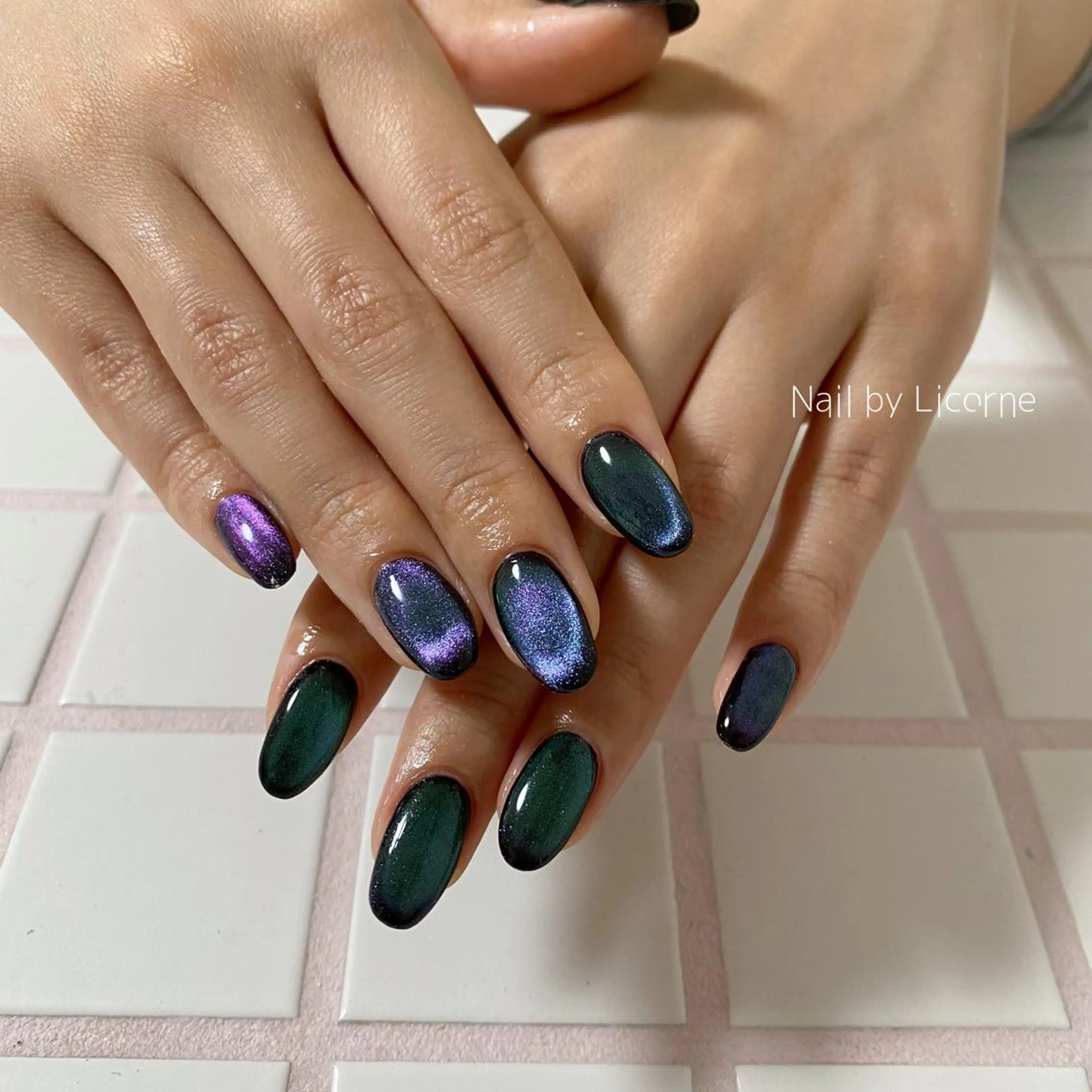 ネイル アートネイル オーロラネイル フレンチネイル 氷ネイル・うるうるネイル マグネットネイル ハンドネイル Nail by Licorneのネイルデザイン