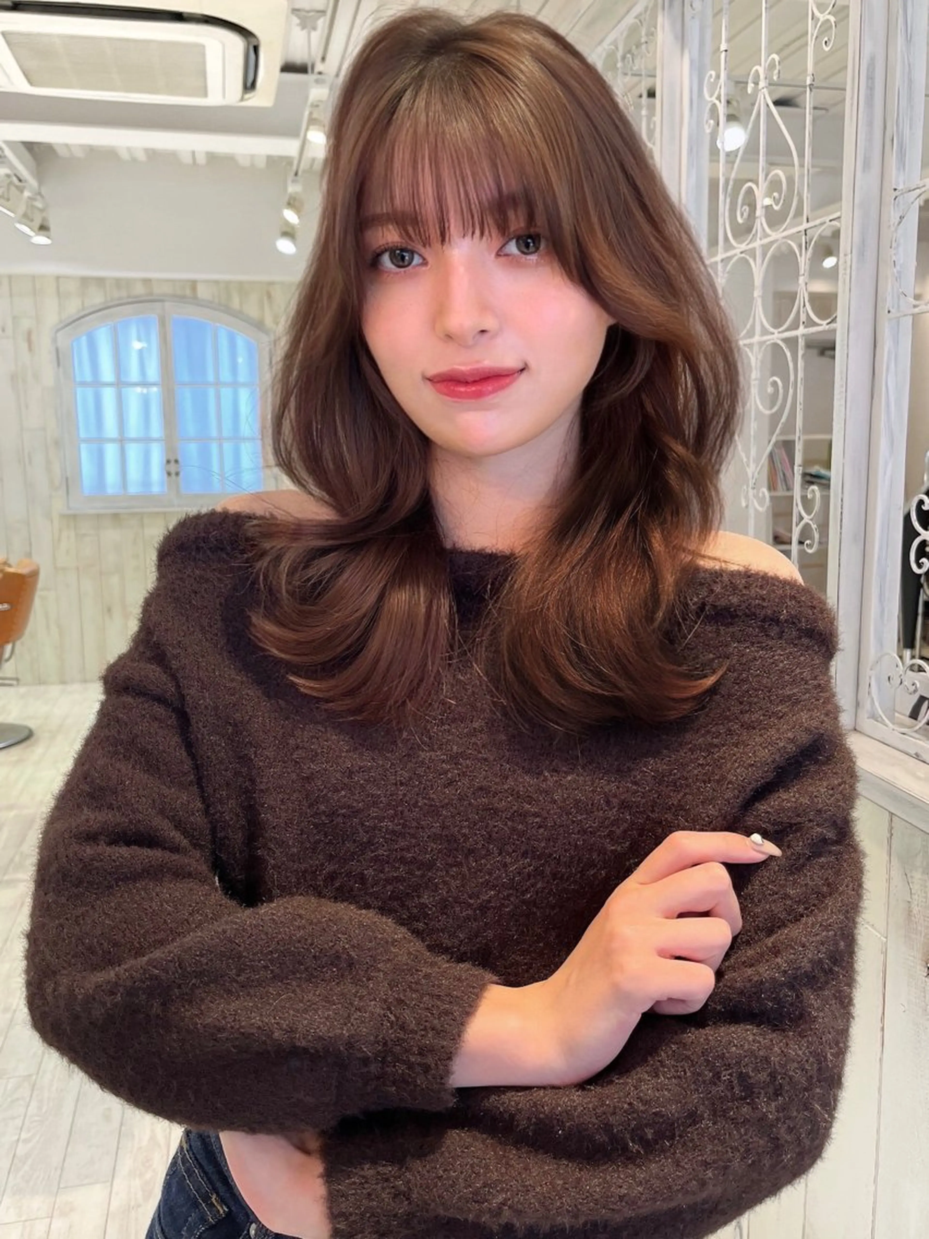 セミロング カラー カット ヘアカラー 【韓国ヘア×透明感 カラー】笹谷 莉未のヘアスタイル