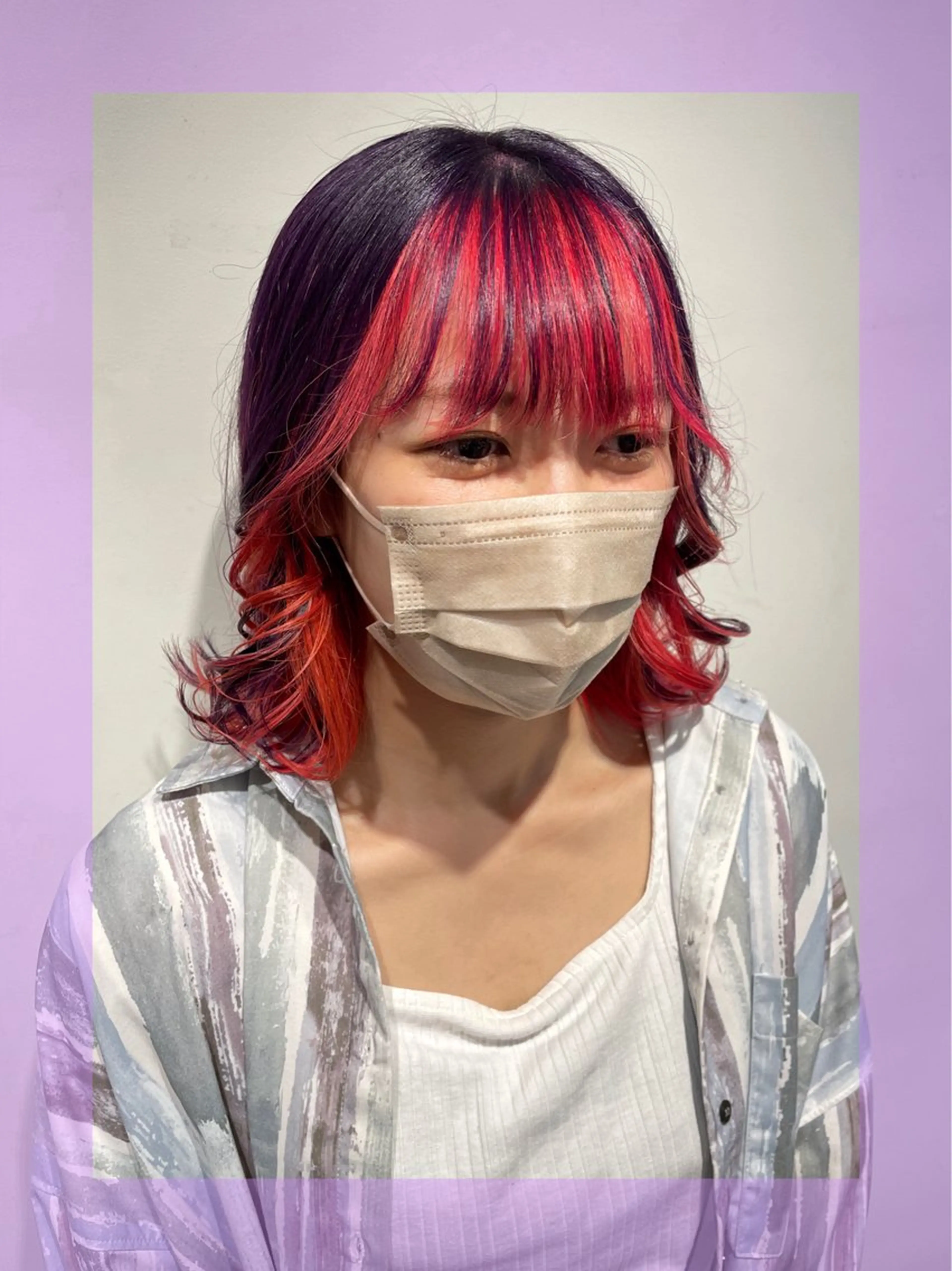 ミディアム カラー ヘアアレンジ ピンクカラー パープルカラー ヘアカラー 🦄ブリーチ💜エク ステ💜MIU🦄のヘアスタイル