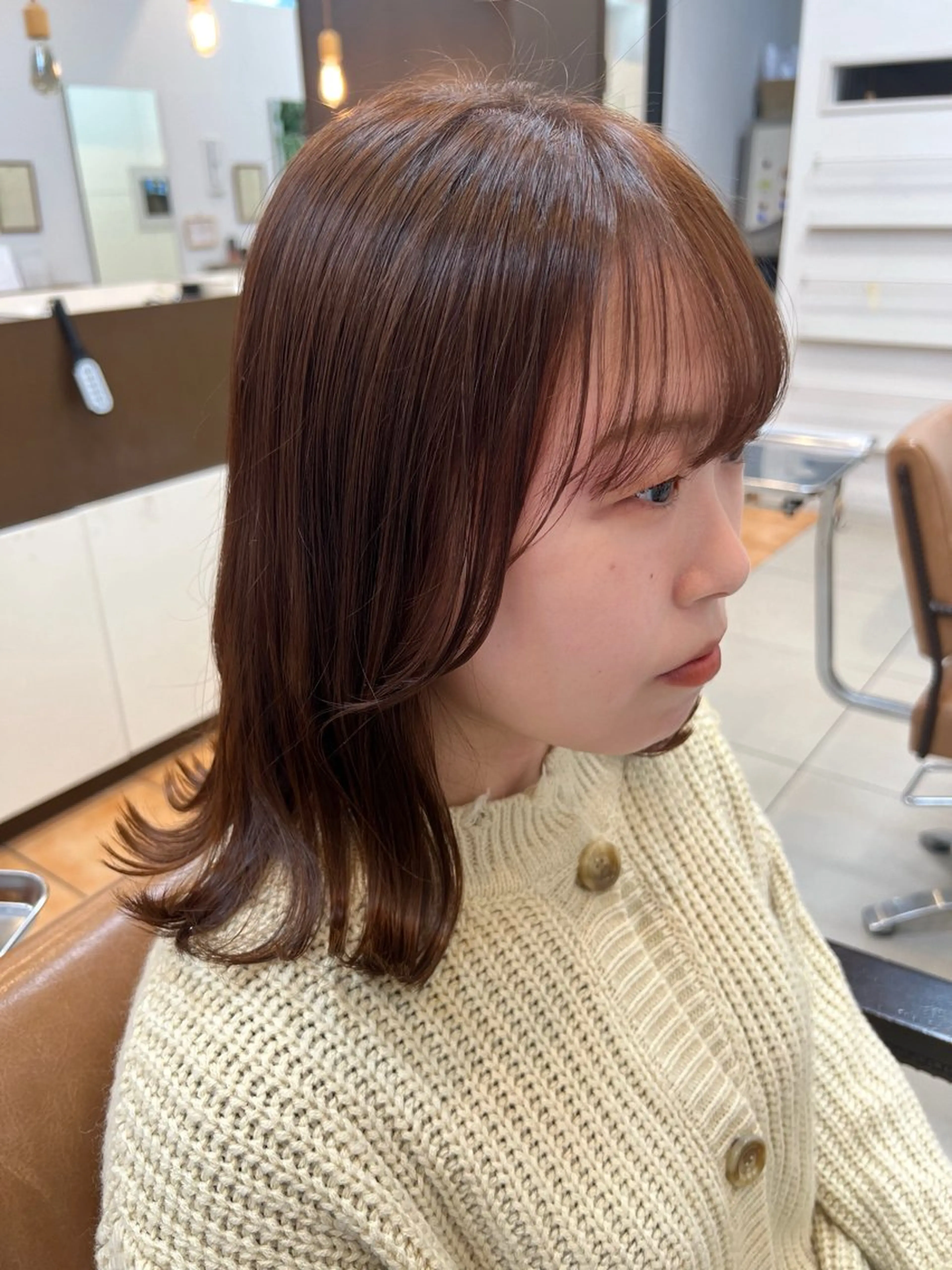 ミディアム カラー ブラウンカラー オレンジ オレンジブラウン カット ヘアカラー 頭皮×髪質改善 ミディアム🔹中村のヘアスタイル