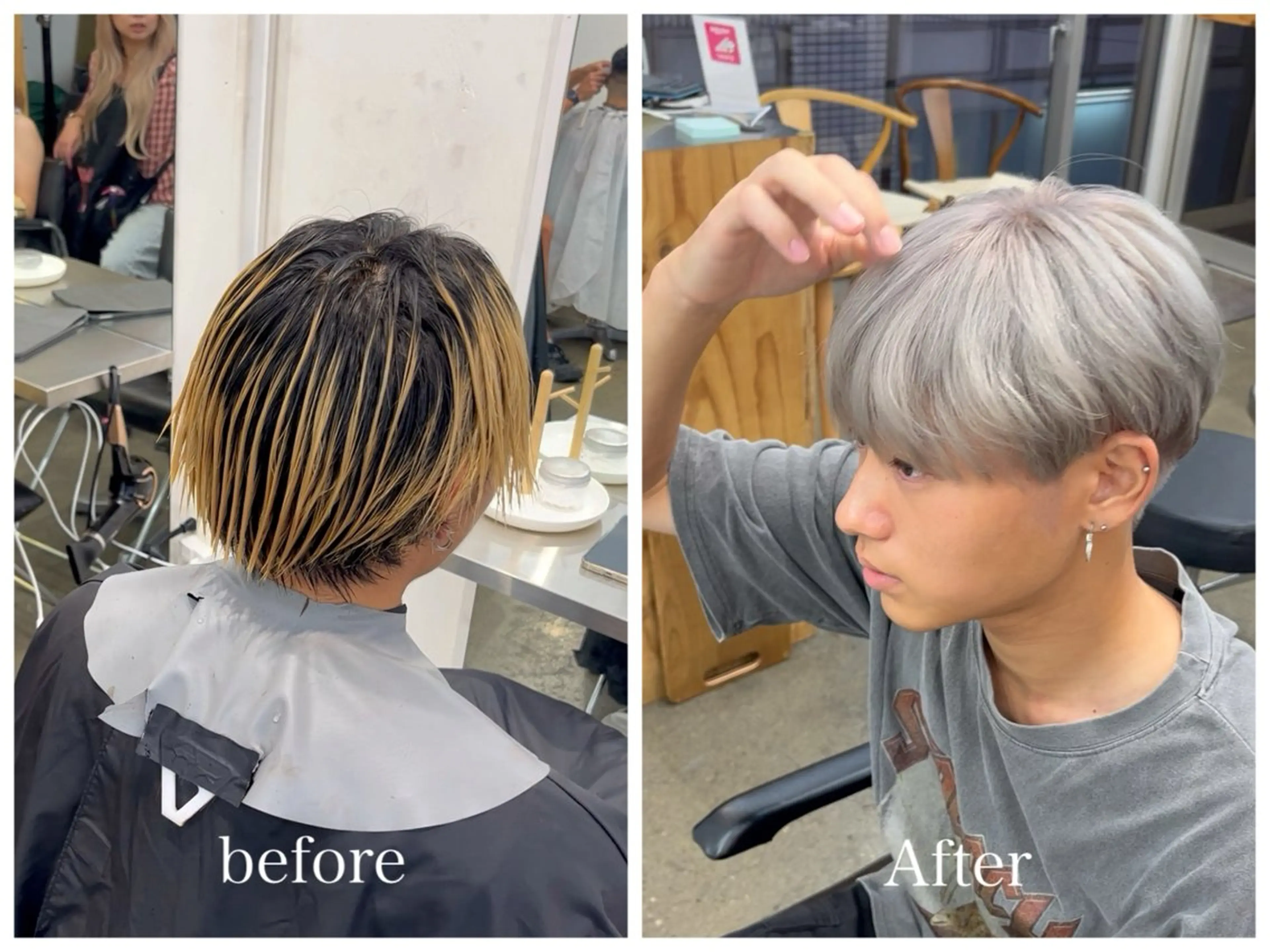 ショート カラー メンズ ベージュカラー シルバー シルバーベージュ ホワイトシルバー ヘアカラー トリートメント 新宿 似合わせカラー HINAのヘアスタイル