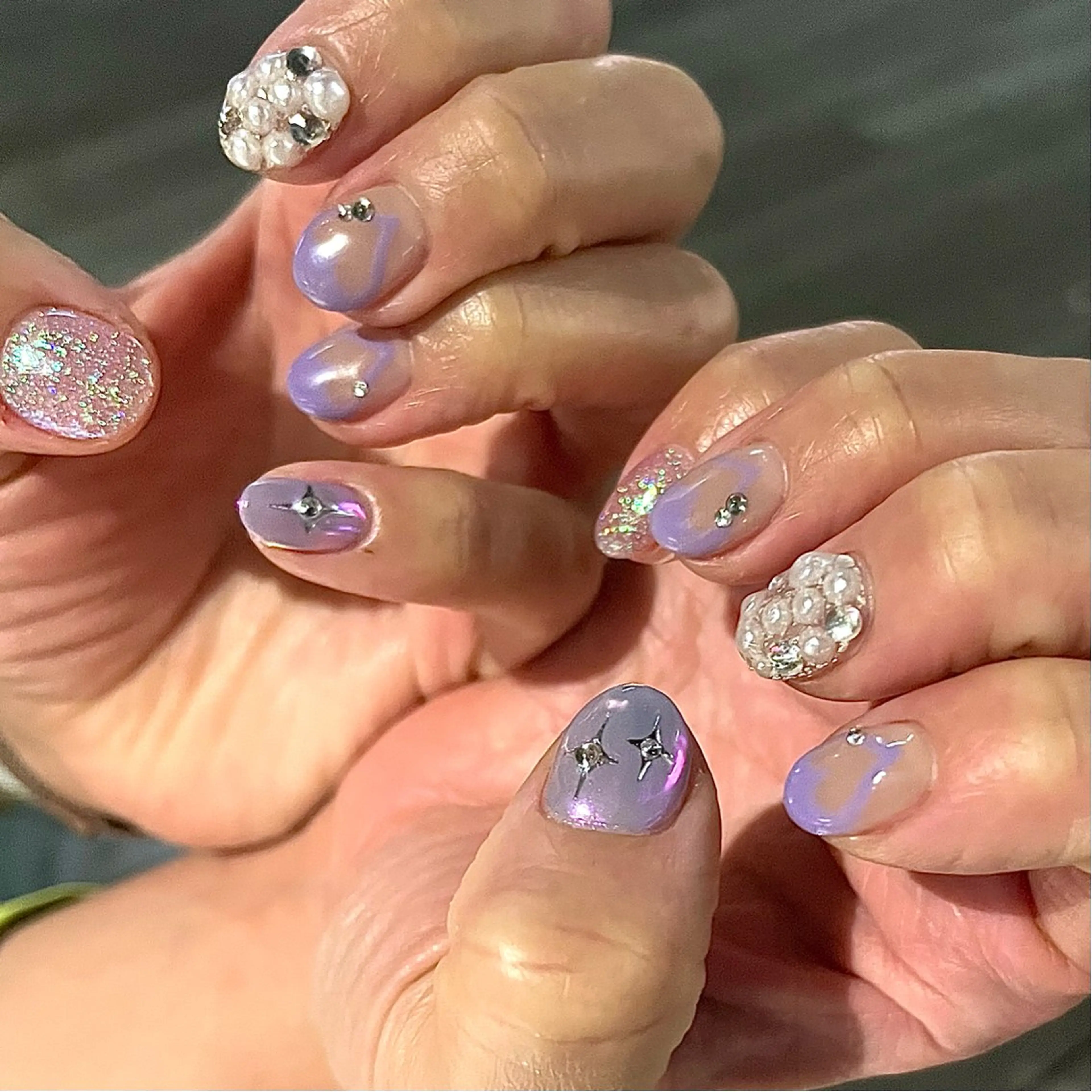 ネイル オーロラネイル フレンチネイル ハート キラキラネイル ラメ(グリッター) ハンドネイル フットネイル para ☀︎ sol by BECK所属・Para Sol nail　Maoのネイルデザイン