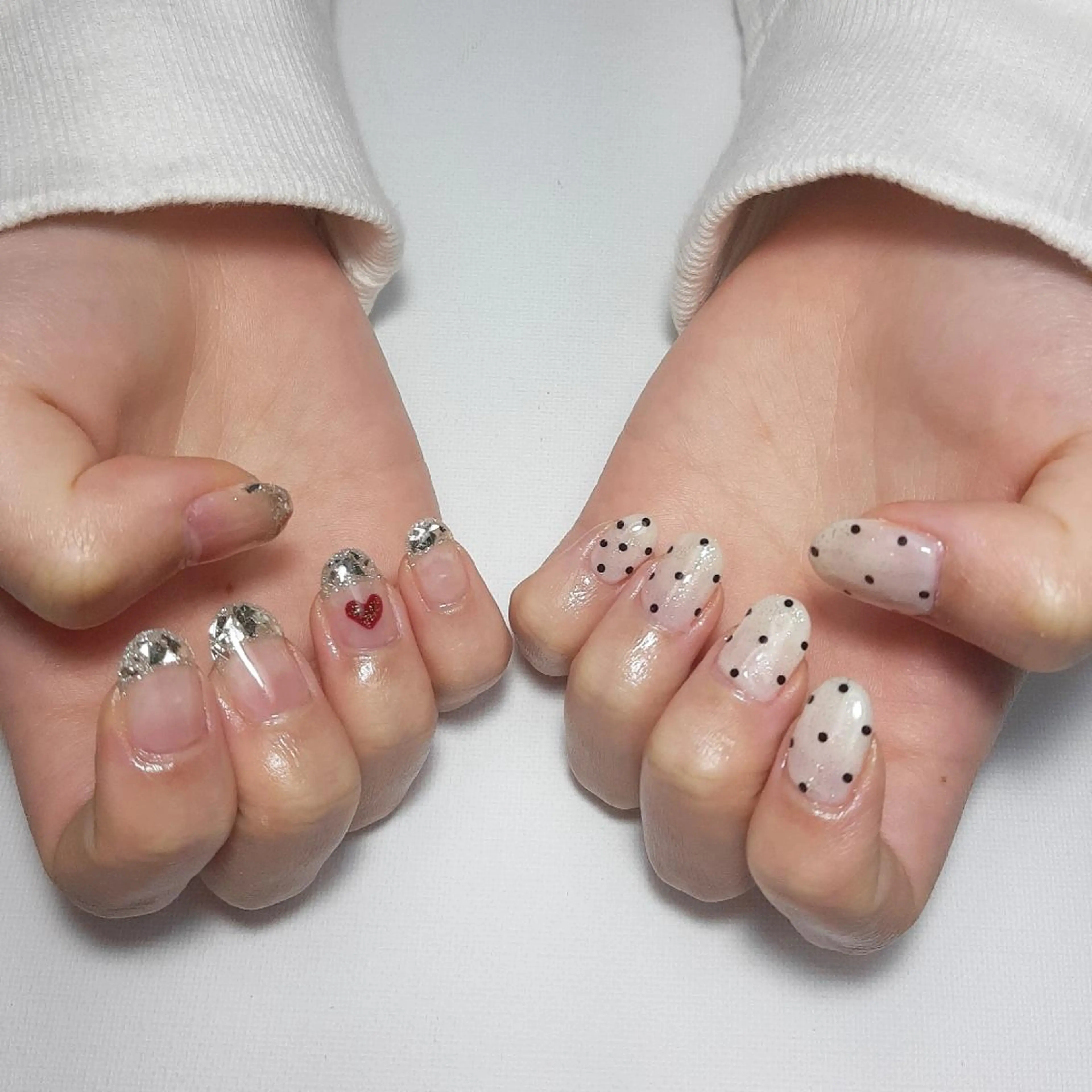 ネイル ドット フレンチネイル ガラスフレンチ バレンタイン owlnail /持込みデザイン専門のネイルデザイン