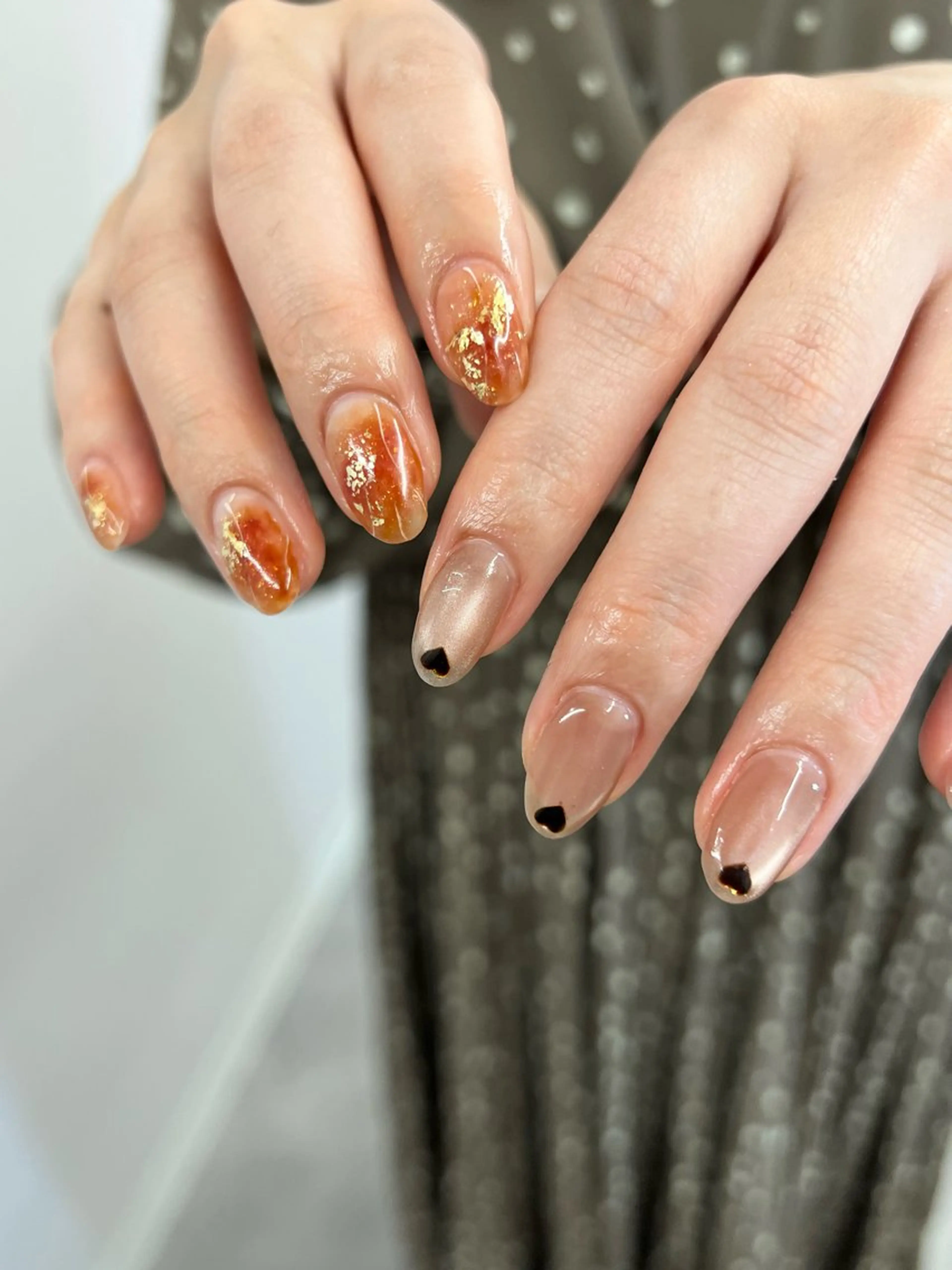 ネイル ジェルネイル ハート マグネットネイル ニュアンスネイル オレンジ ハンドネイル ハンドケア Bana_ Nailのネイルデザイン