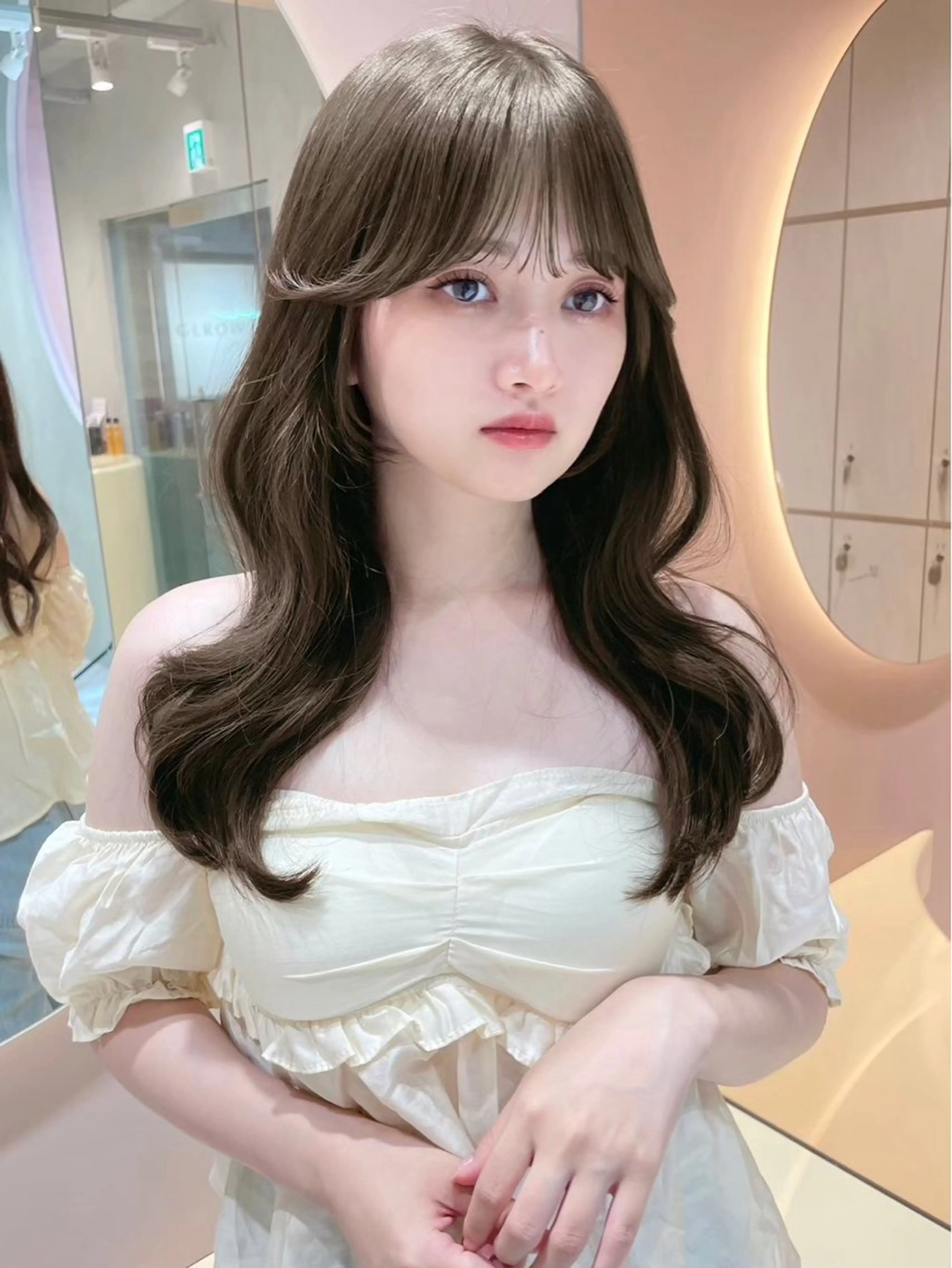 ミディアム カット ヘアカラー ブリーチなし髪質改善 🎀はのん 韓国ヘアのヘアスタイル