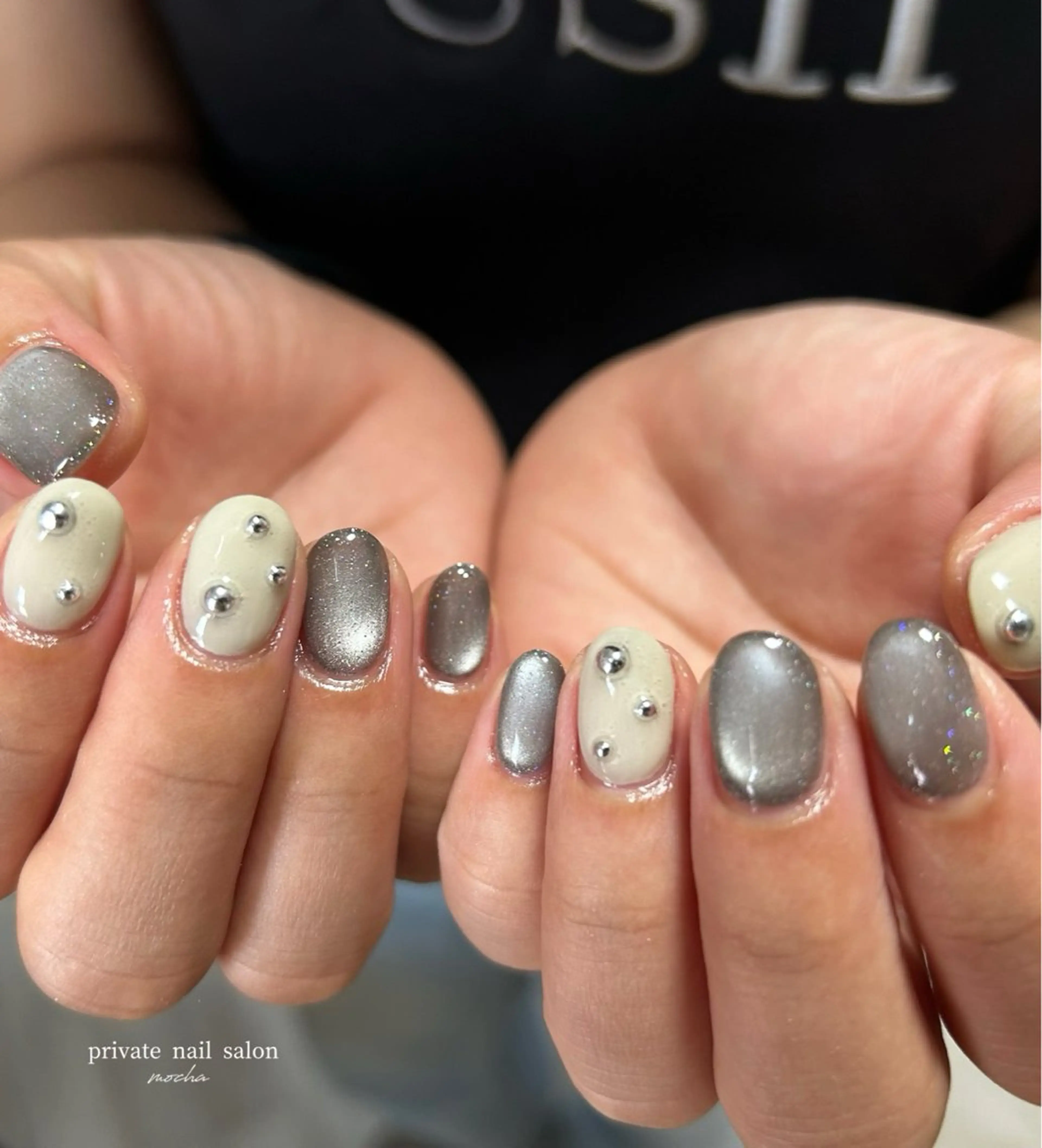 ネイル アートネイル カジュアル フレンチネイル マグネットネイル ミラーネイル ハンドネイル mocha nailのネイルデザイン