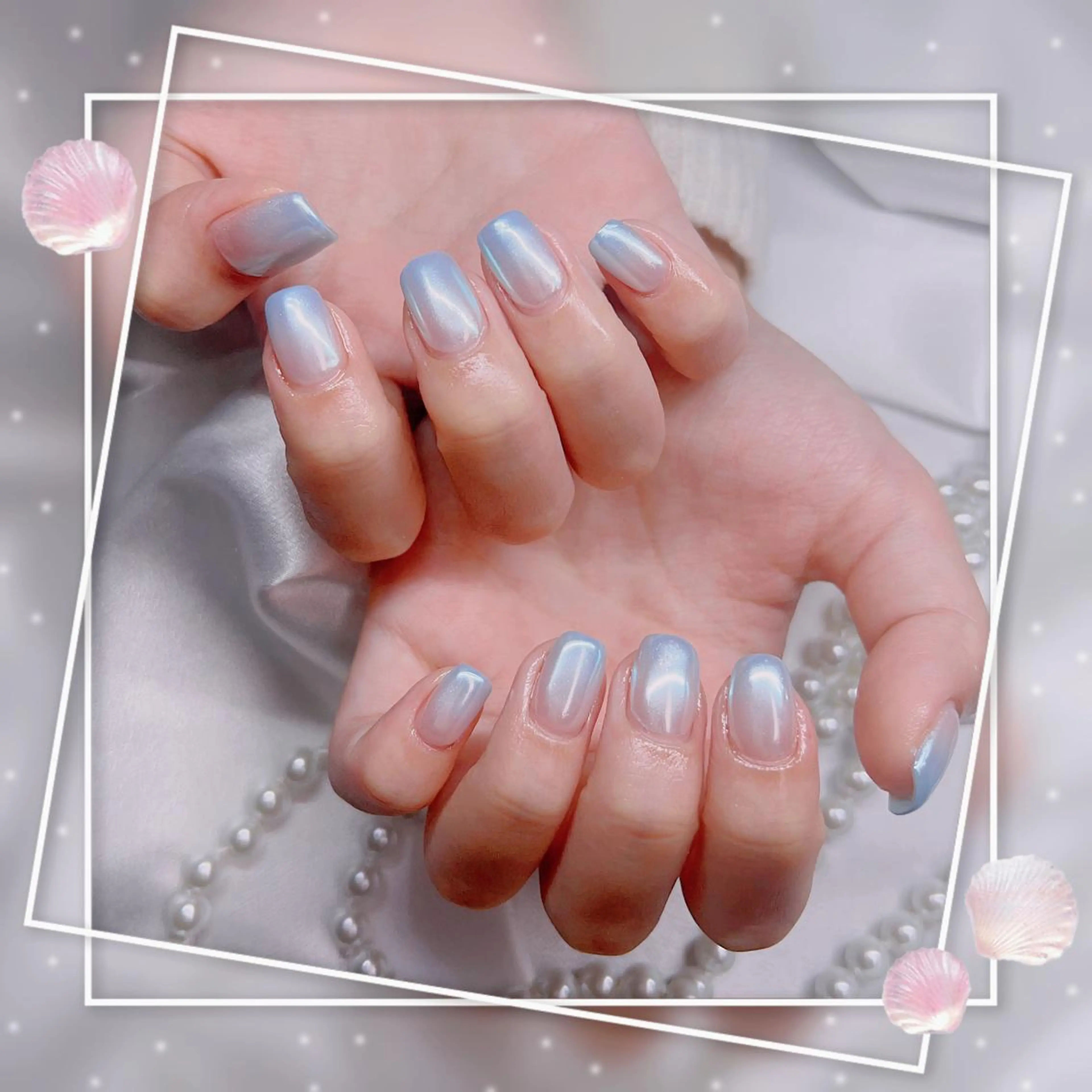 ネイル フレンチネイル キラキラネイル 韓国ネイル マグネットネイル マグネットフレンチ ハンドネイル ハンドケア Chill Nailsalonのネイルデザイン