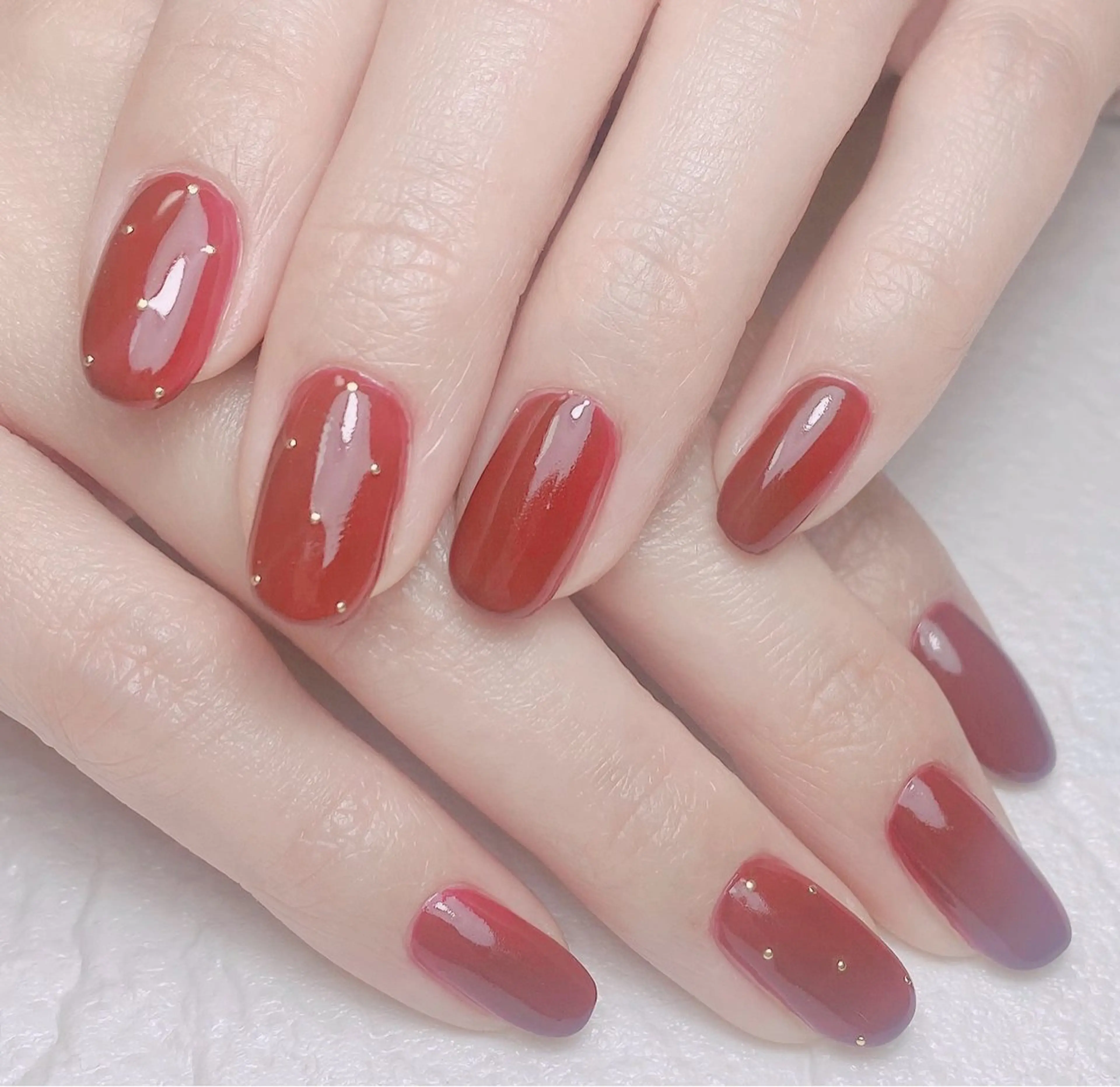 ネイル ボルドー ドット ハンドネイル Nail Salon K 🧸美爪育成のネイルデザイン