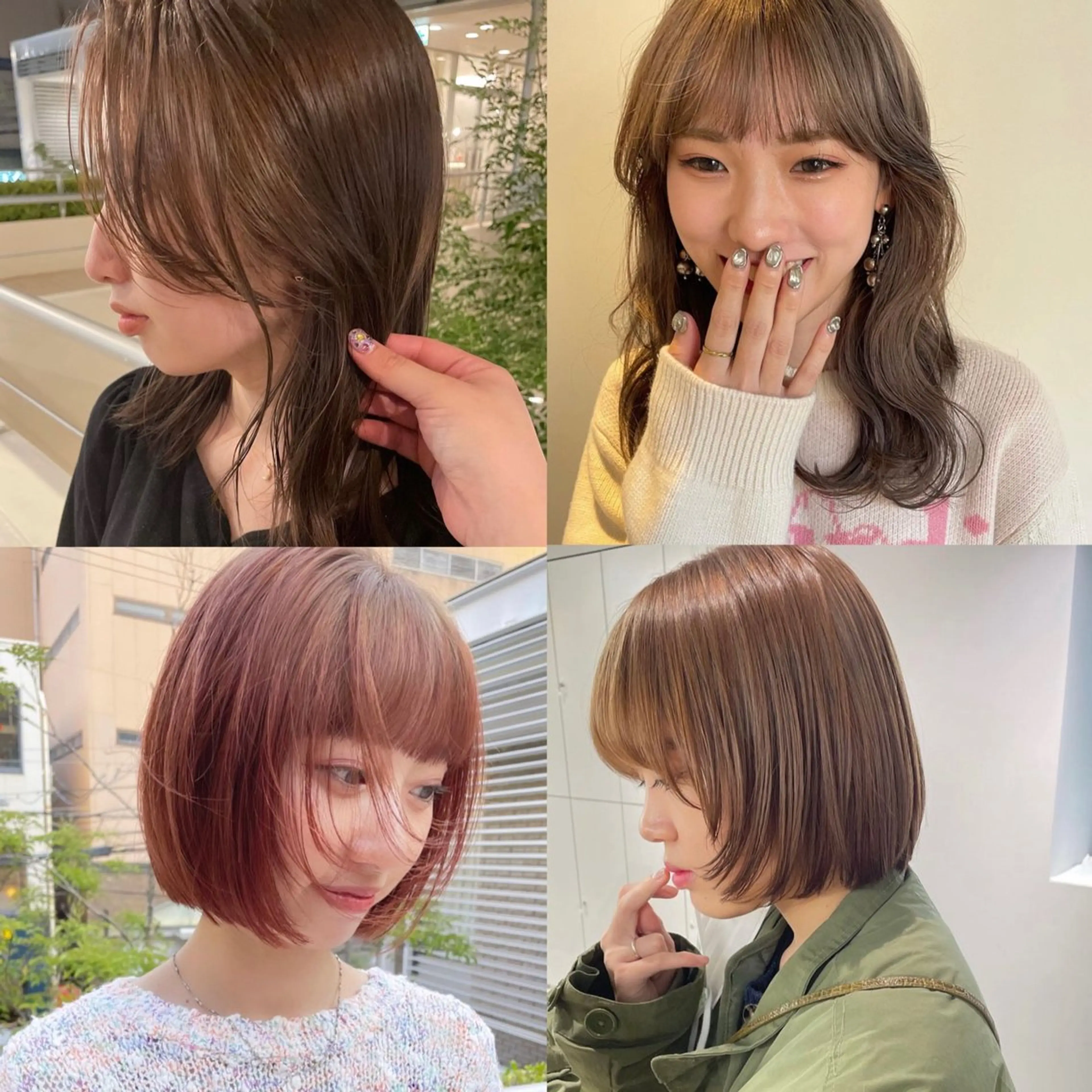 ミディアム カラー ブリーチ ケアブリーチ ヘアカラー トリートメント MIU/ルーツカラー ボブ/顔周りレイヤーのヘアスタイル