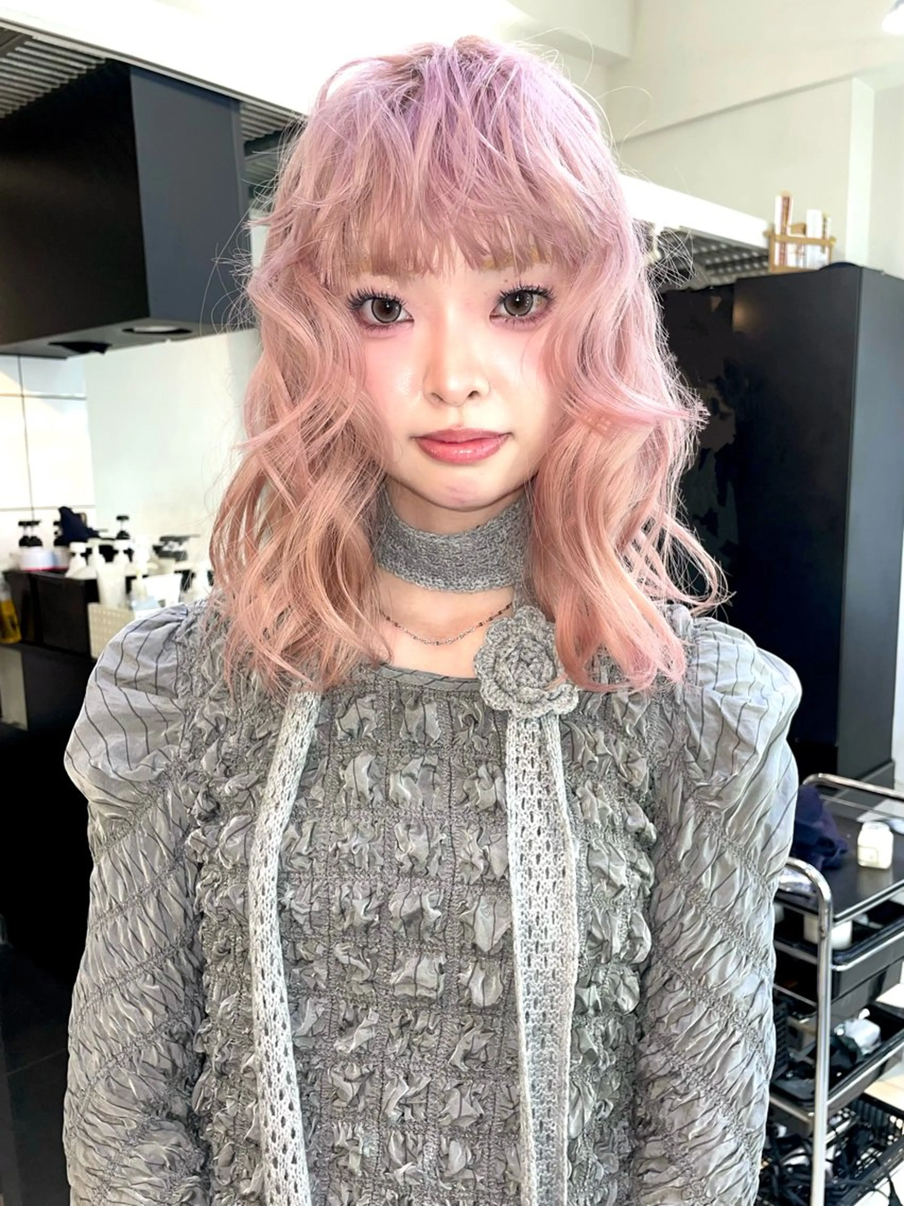 ミディアム カラー ボブ.顔周りカット カット/ユキカのヘアスタイル