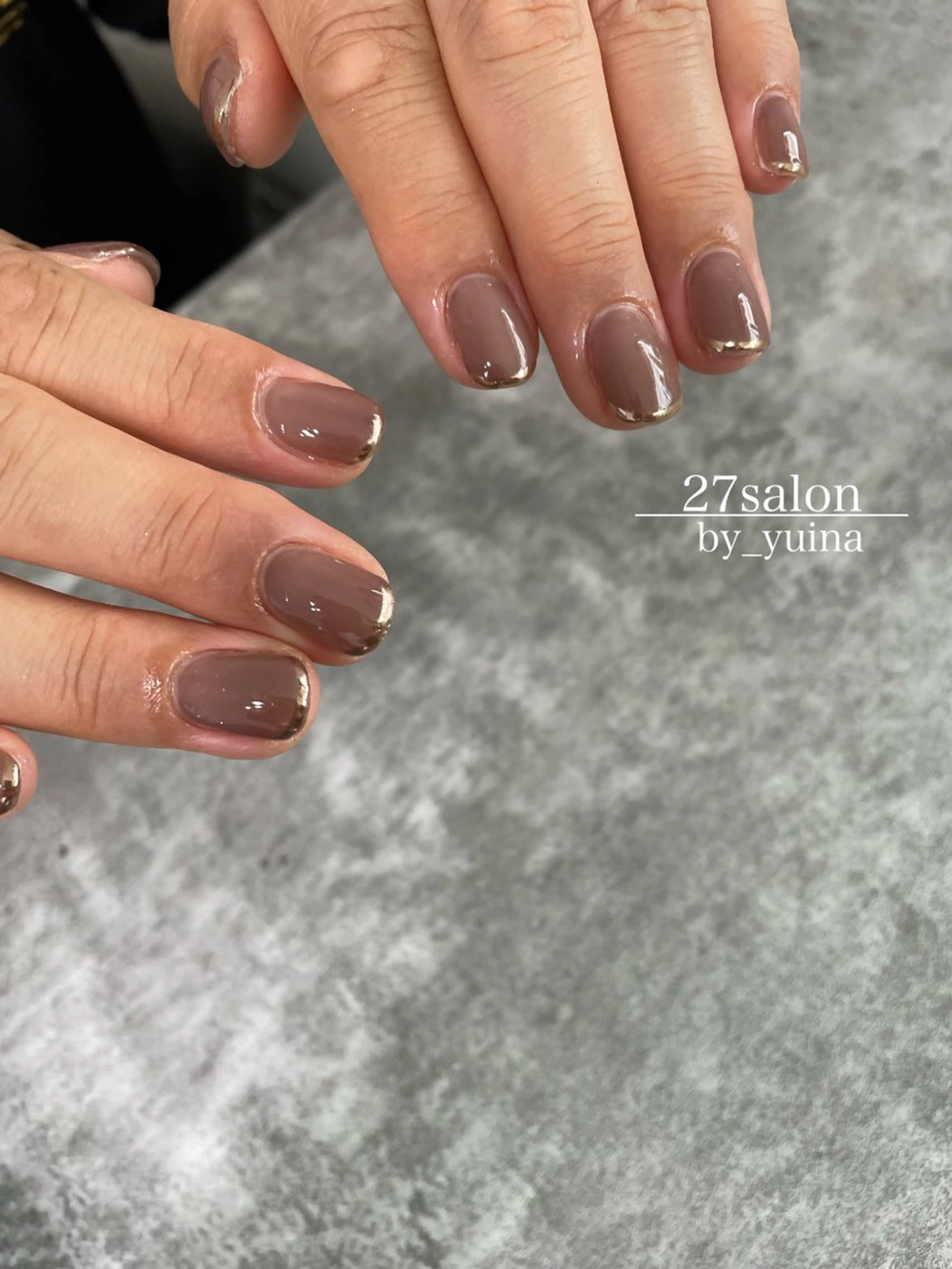 ネイル ブラウン フレンチネイル ミラーネイル ピンク ハンドネイル 27salon yuinaのネイルデザイン